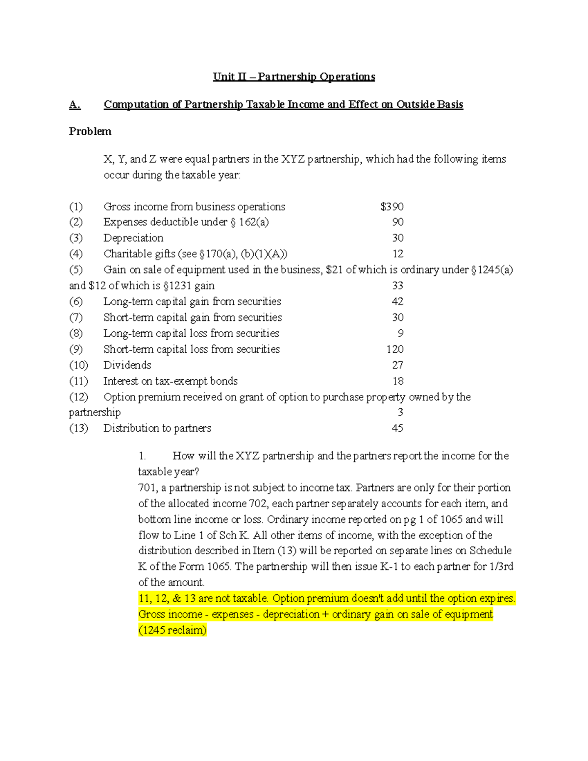 Unit II – Partnership Operations - Unit II – Partnership Operations A ...