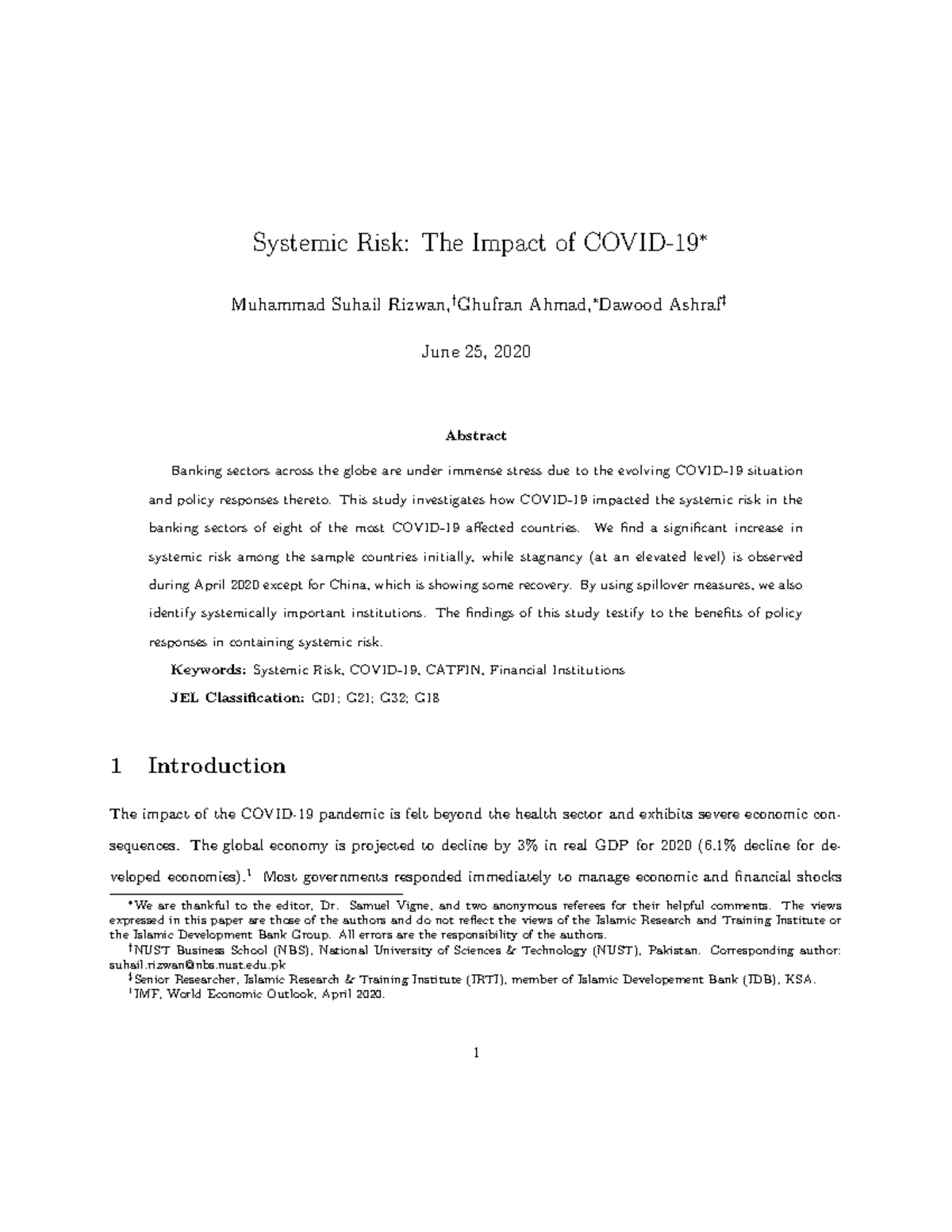 Systemic Risk: the impact of COVID-19 - Systemic Risk: The Impact of ...