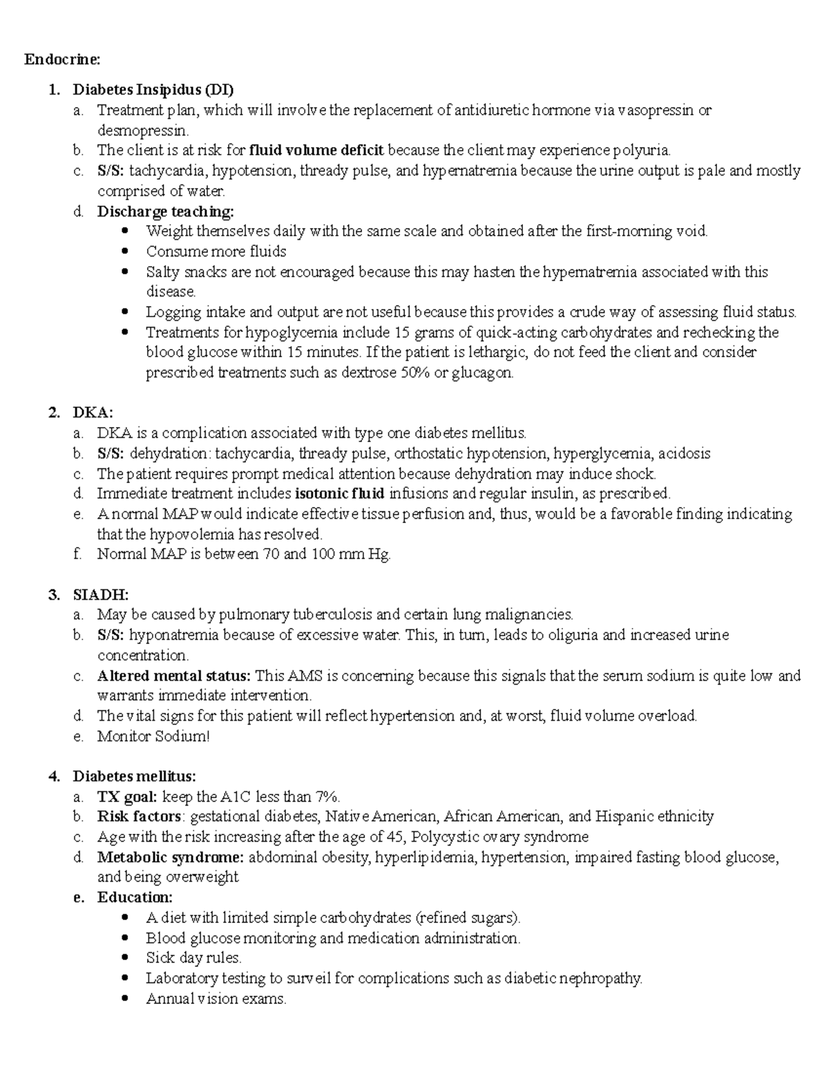 Endocrine Nclex Test Prep Notes Endocrine Diabetes Insipidus