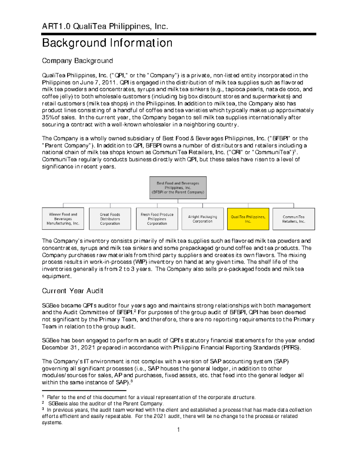 Auditing Sample Case - Practice Case study - ART1 QualiTea Philippines ...