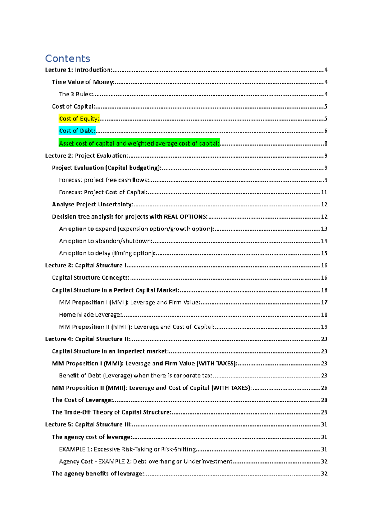 FINM2415 Lecutre+Tut Notes - Contents Lecture 1: - Studocu