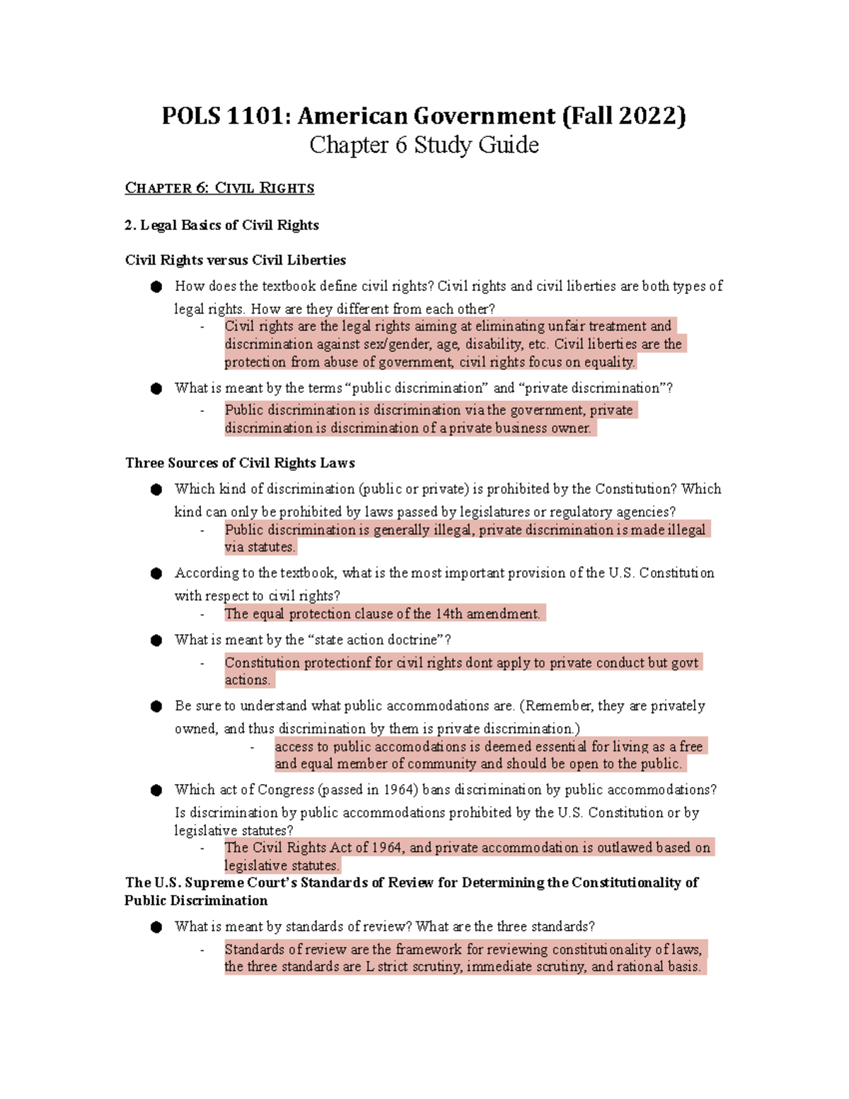 Exam 3, Ch. 6 Study Guide F22 - POLS 1101: American Government (Fall ...