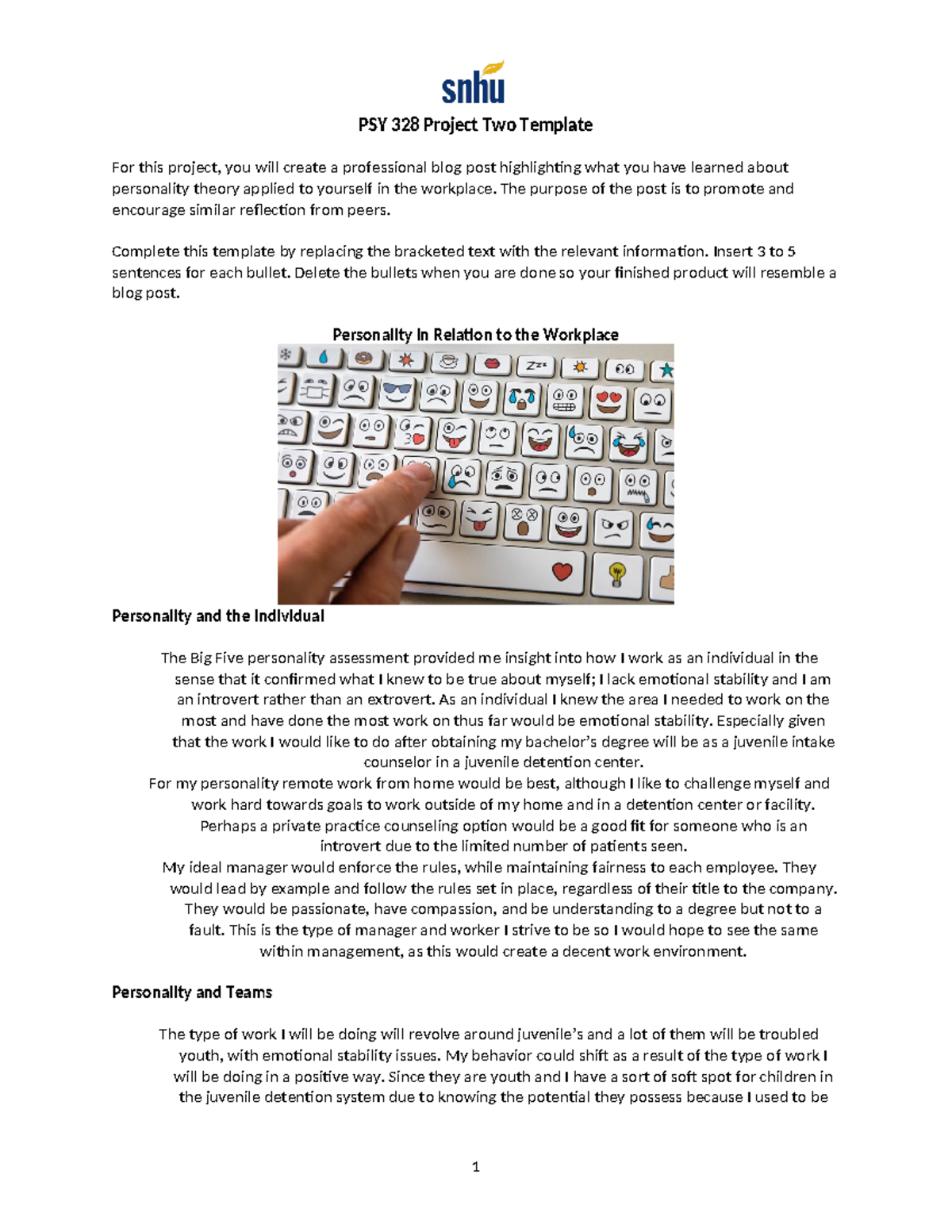 PSY 328 Project Two - PSY 328 Project Two Template For this project ...