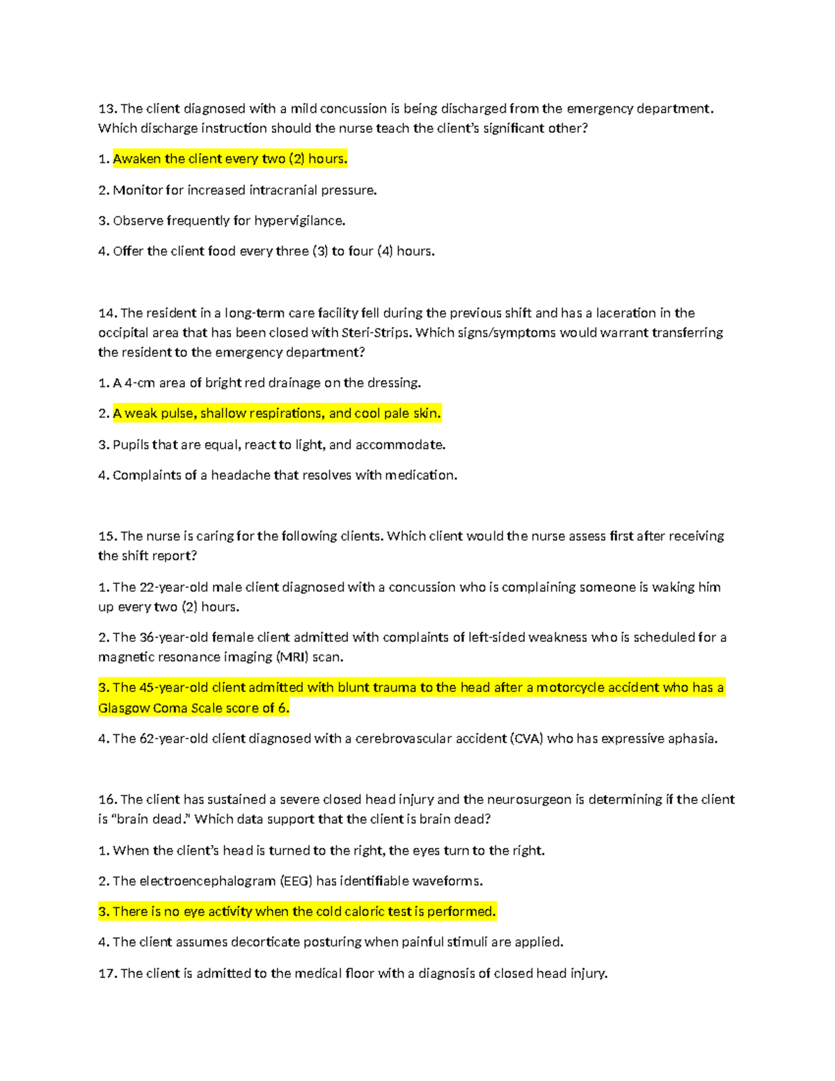 Head Injury - Study note - The client diagnosed with a mild concussion ...