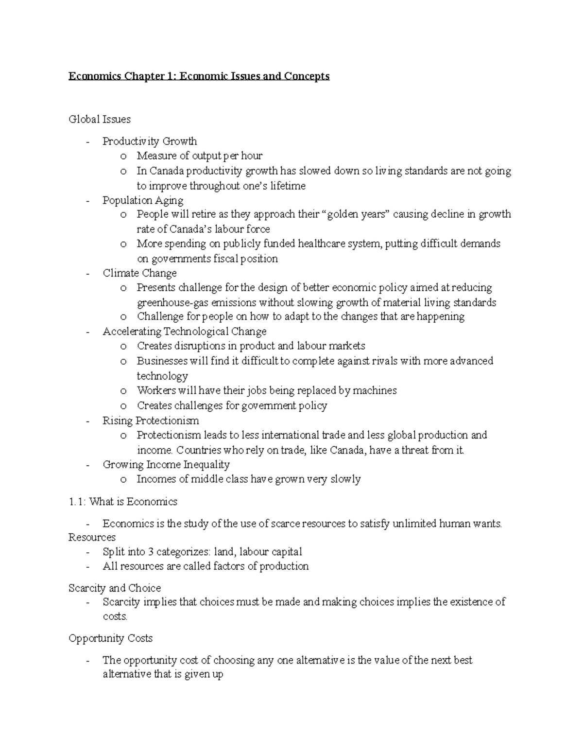 ECON Chapter 1 Notes - ec 120 - WLU - Studocu