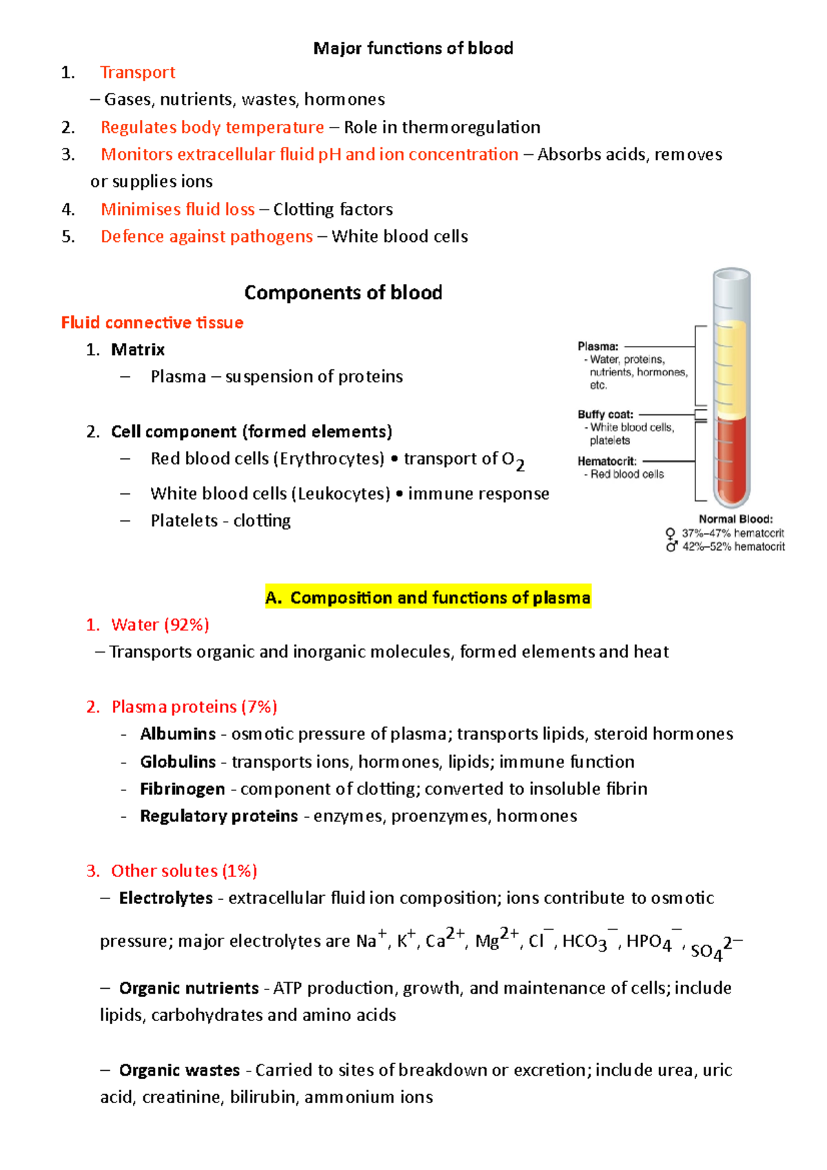 Major functions of blood - Major functions of blood Transport Gases ...