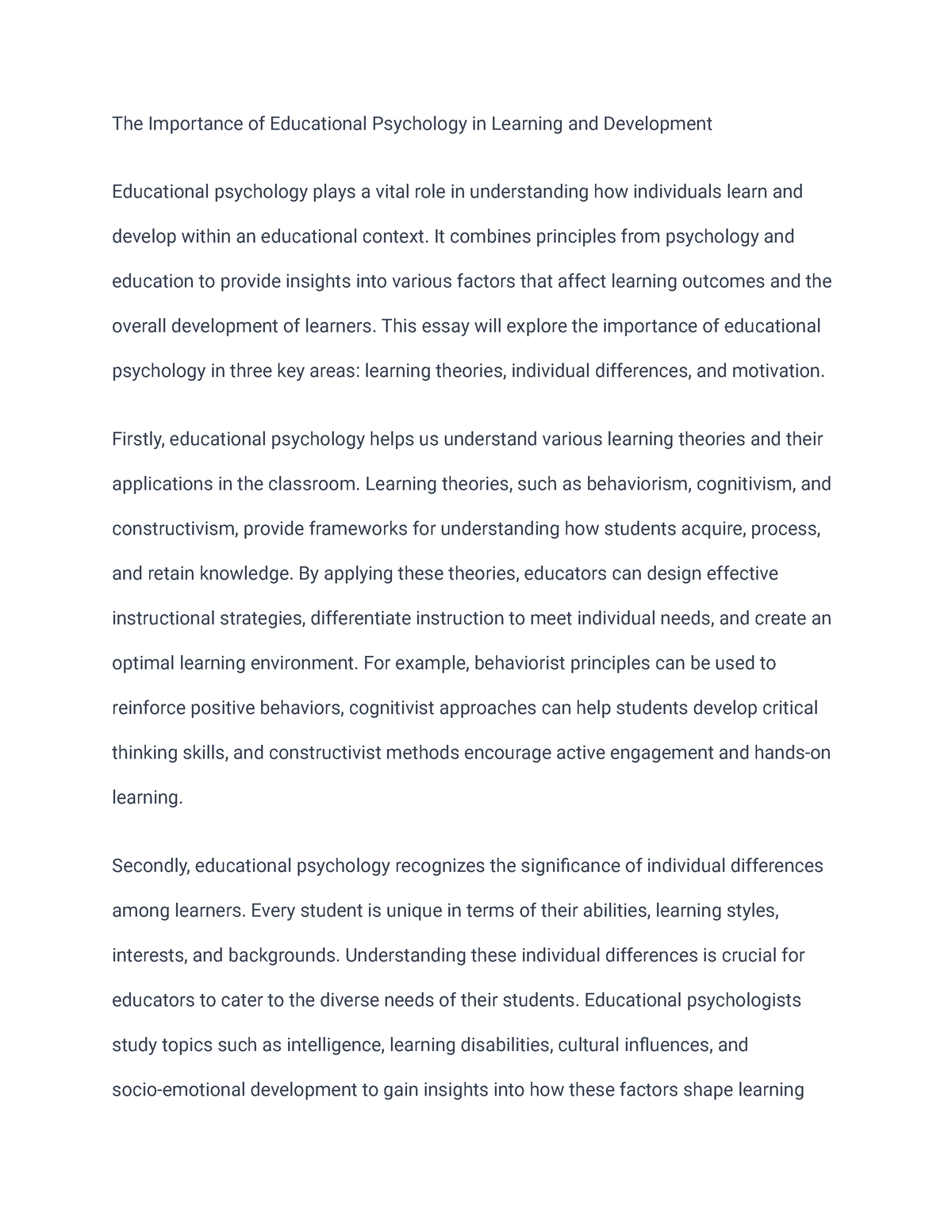essay about the importance of educational psychology