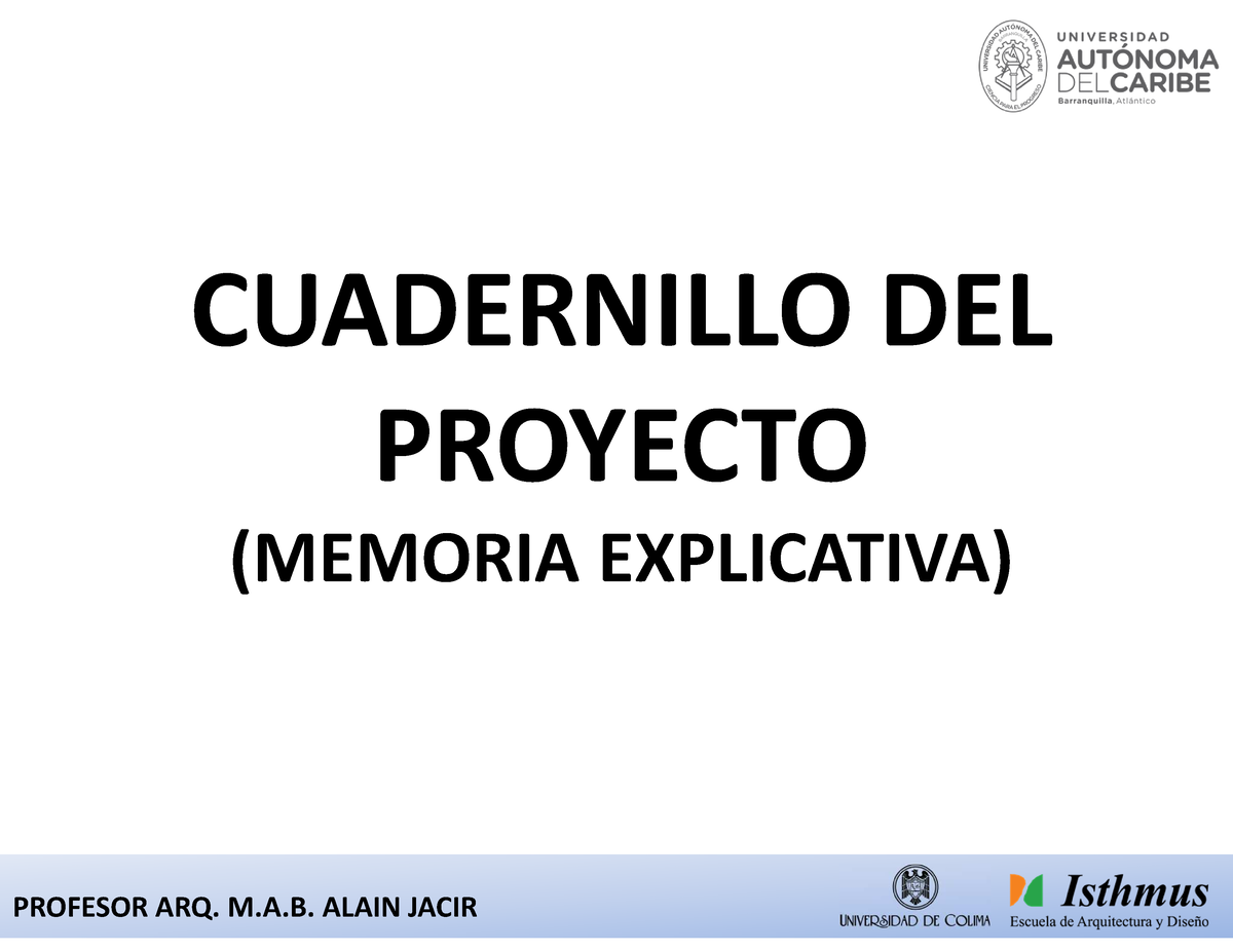 Cuadernillo DEL Proyecto - CUADERNILLO DEL PROYECTO (MEMORIA ...