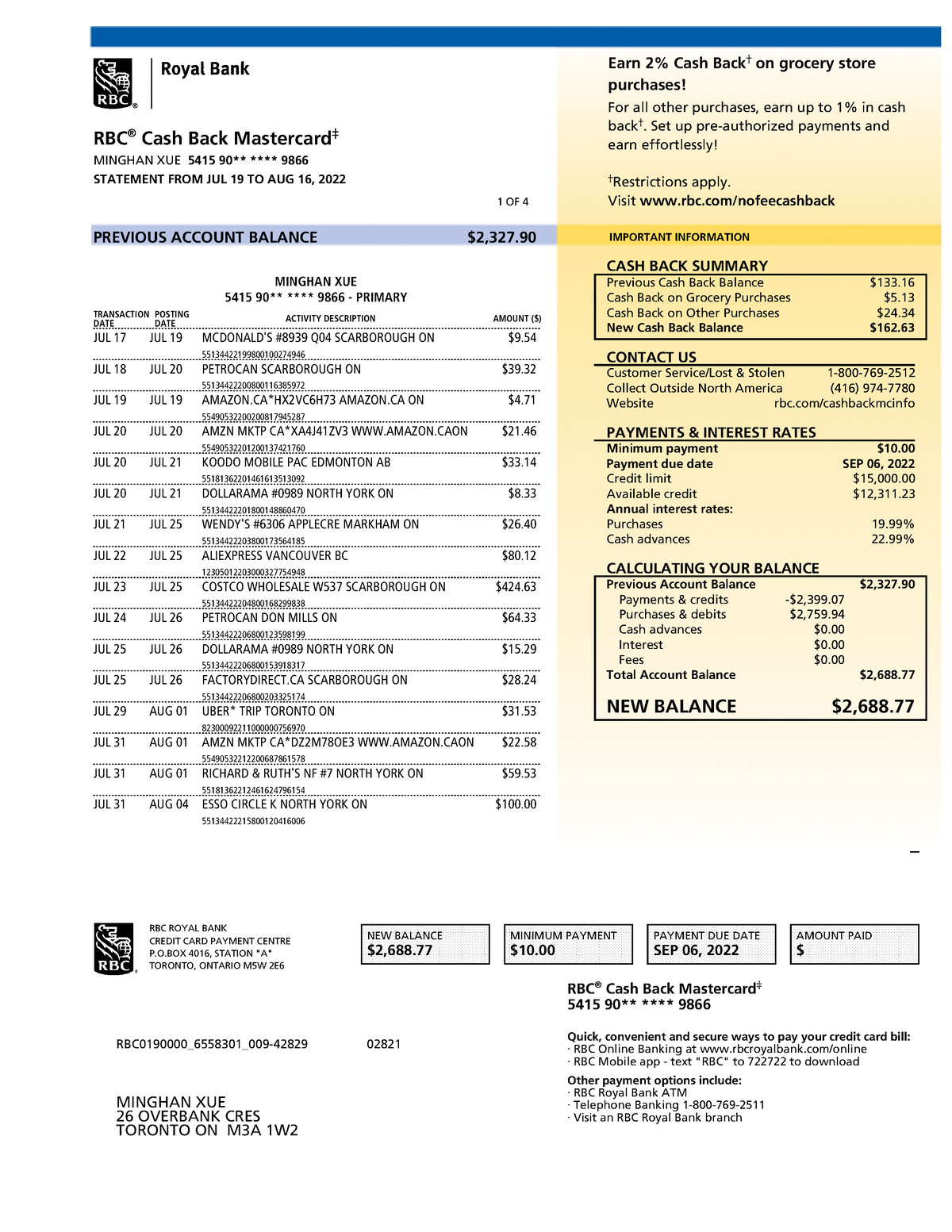 Master Card Statement-9866 2022-08-16 - RBC ® Cash Back Mastercard J ...