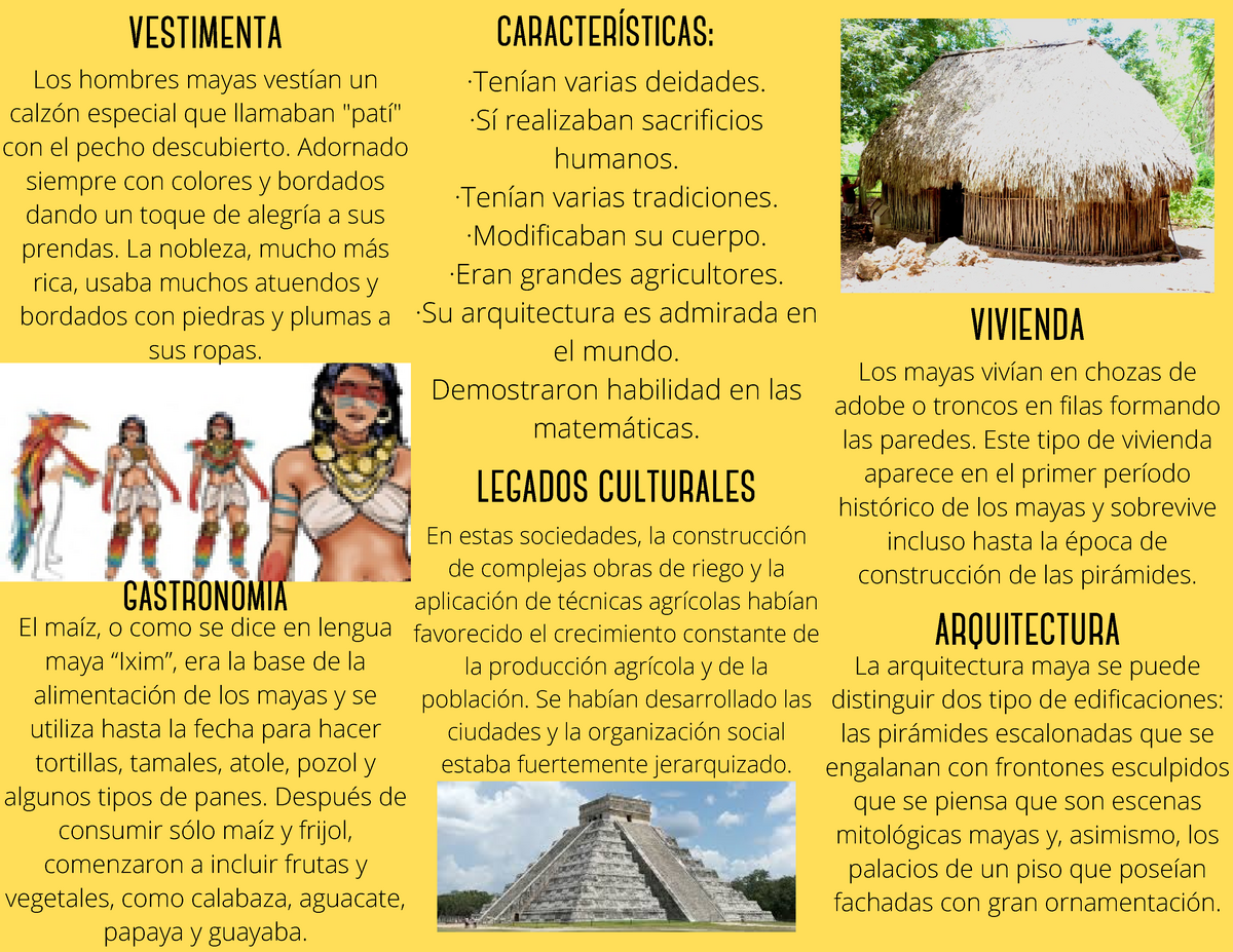 Triptico de cultura maya con informacion - características: ·Tenían varias  deidades. ·Sí realizaban - Studocu