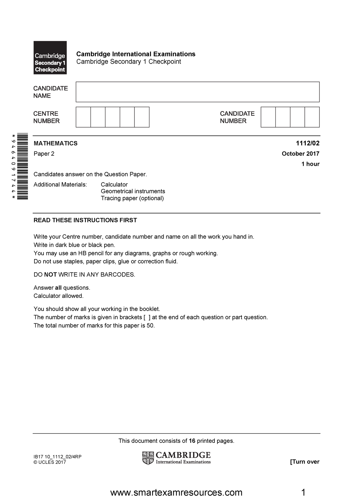 Paper 2 2017 Math Qp Oct - Good - This Document Consists Of 16 Printed ...