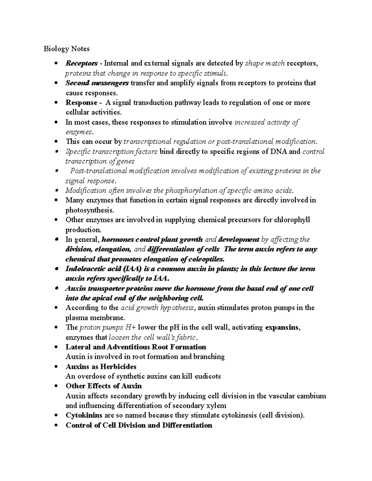 Biology Notes - Biology Notes Receptors - Internal and external signals ...