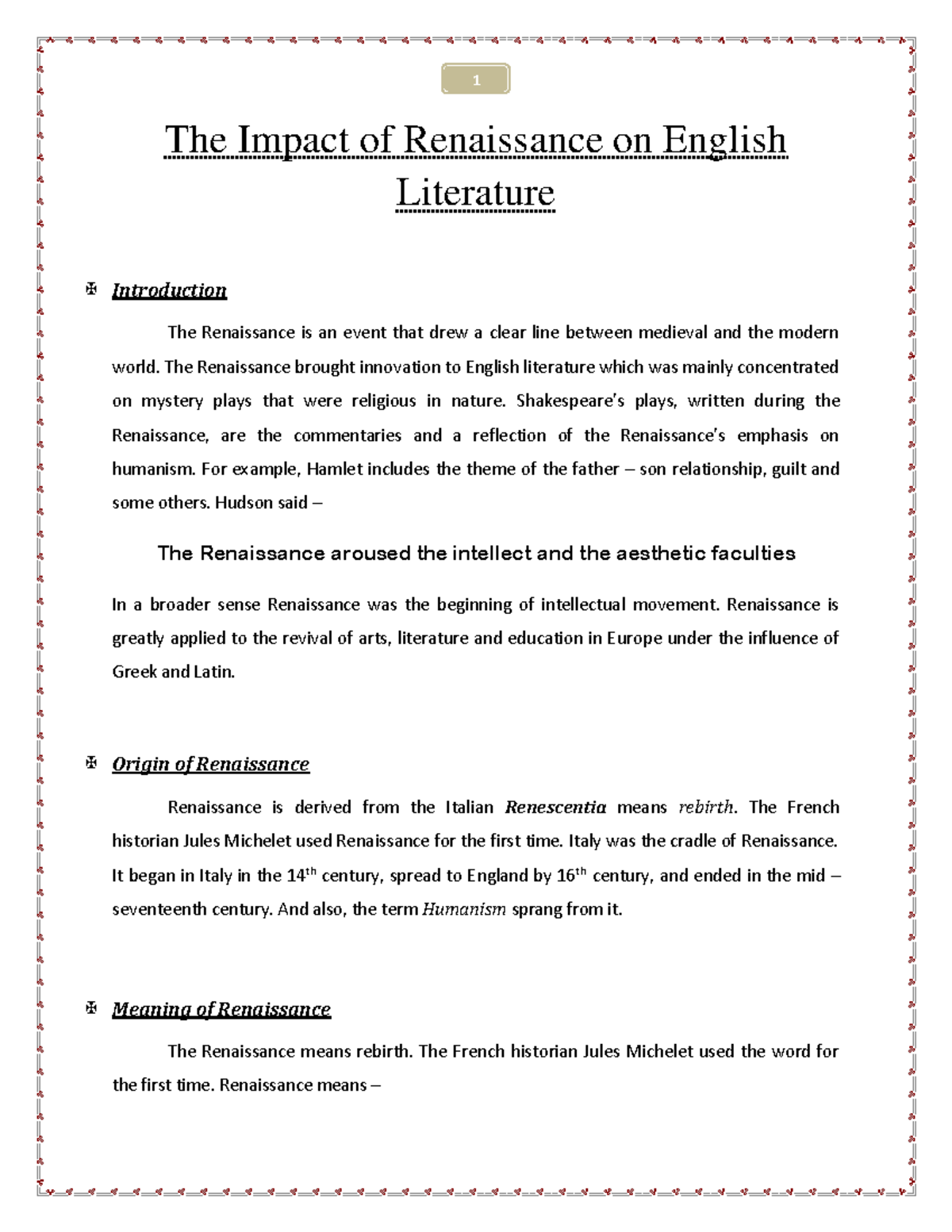 The impact of renaissance on english literature - The Impact of ...
