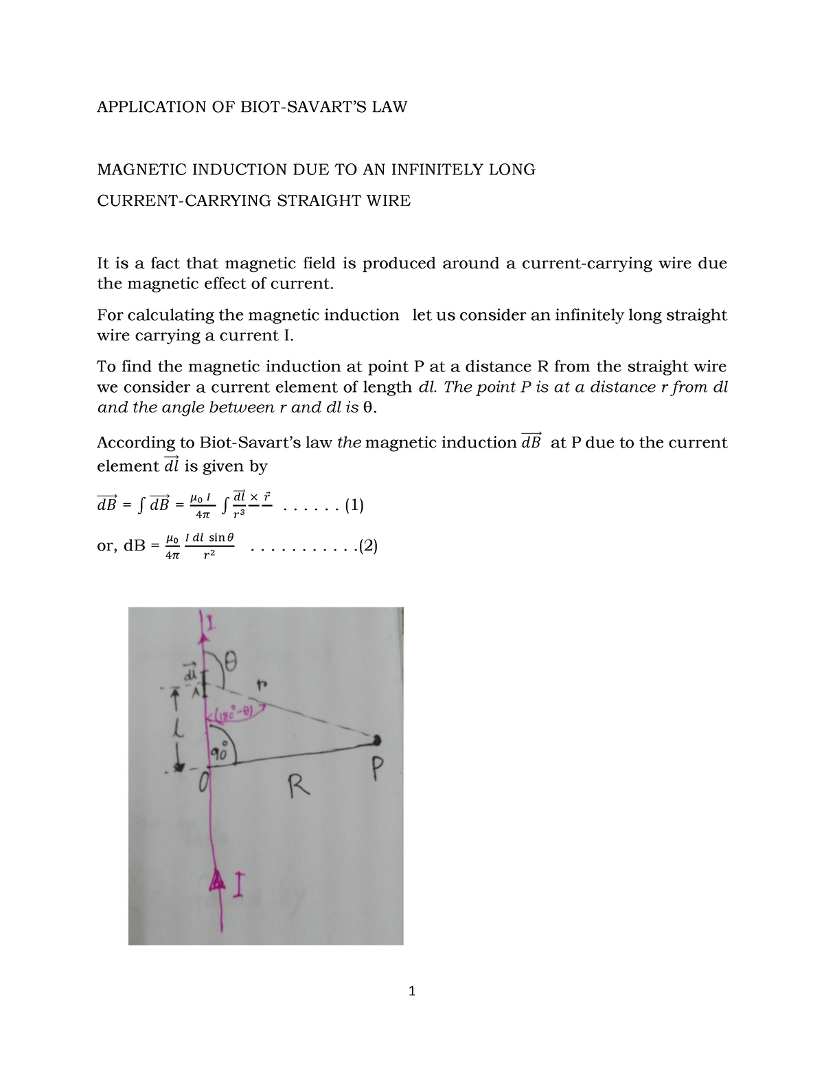 Biot Savart Law Application Lecture 1 Application Of Biot Savarts Law Magnetic Induction 