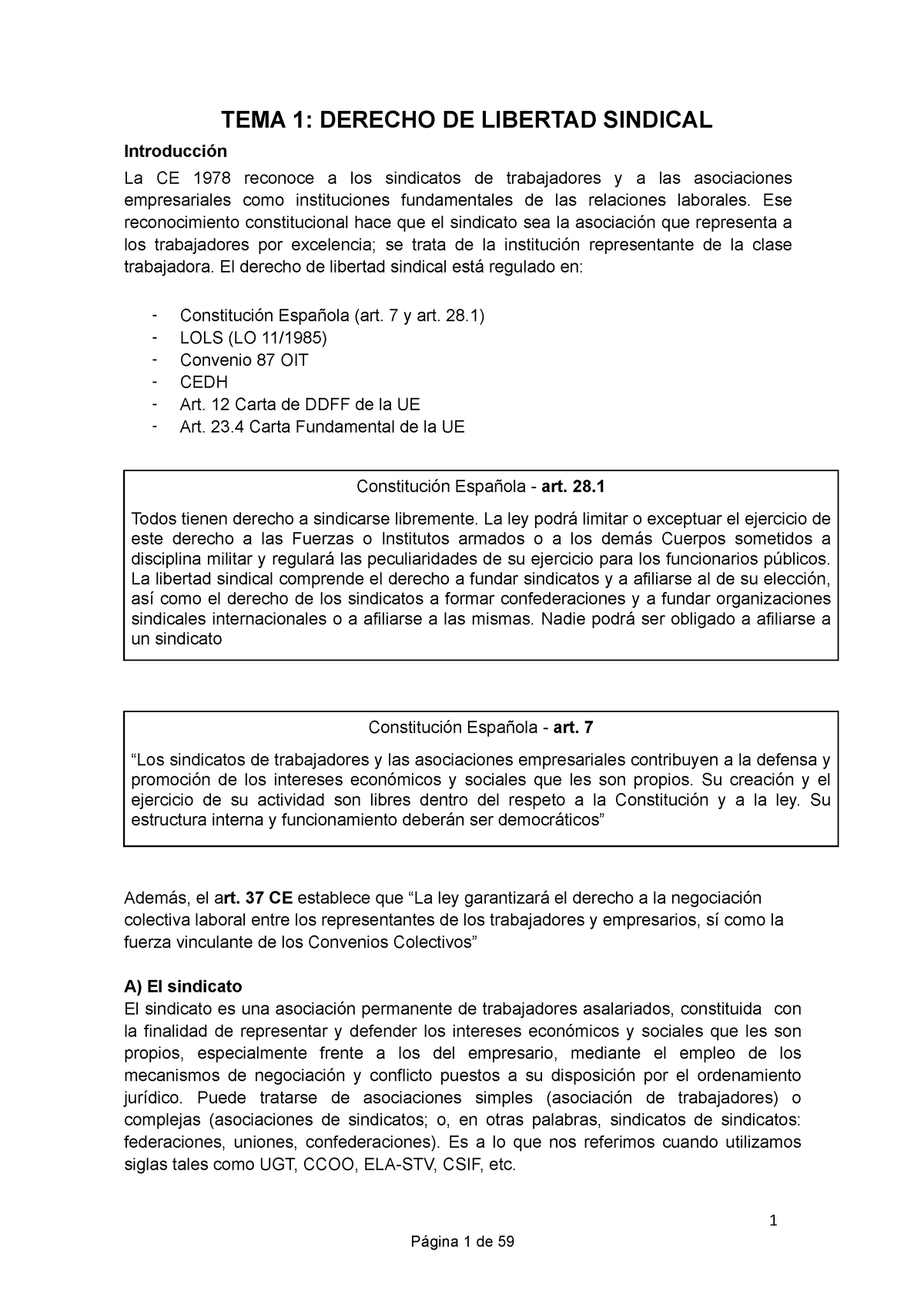 Apuntes Ampliados I - 1 TEMA 1: DERECHO DE LIBERTAD SINDICAL ...