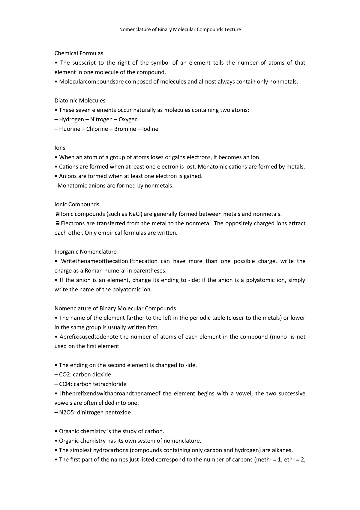 Nomenclature Of Binary Molecular Compounds Lecture Notes - Nomenclature ...