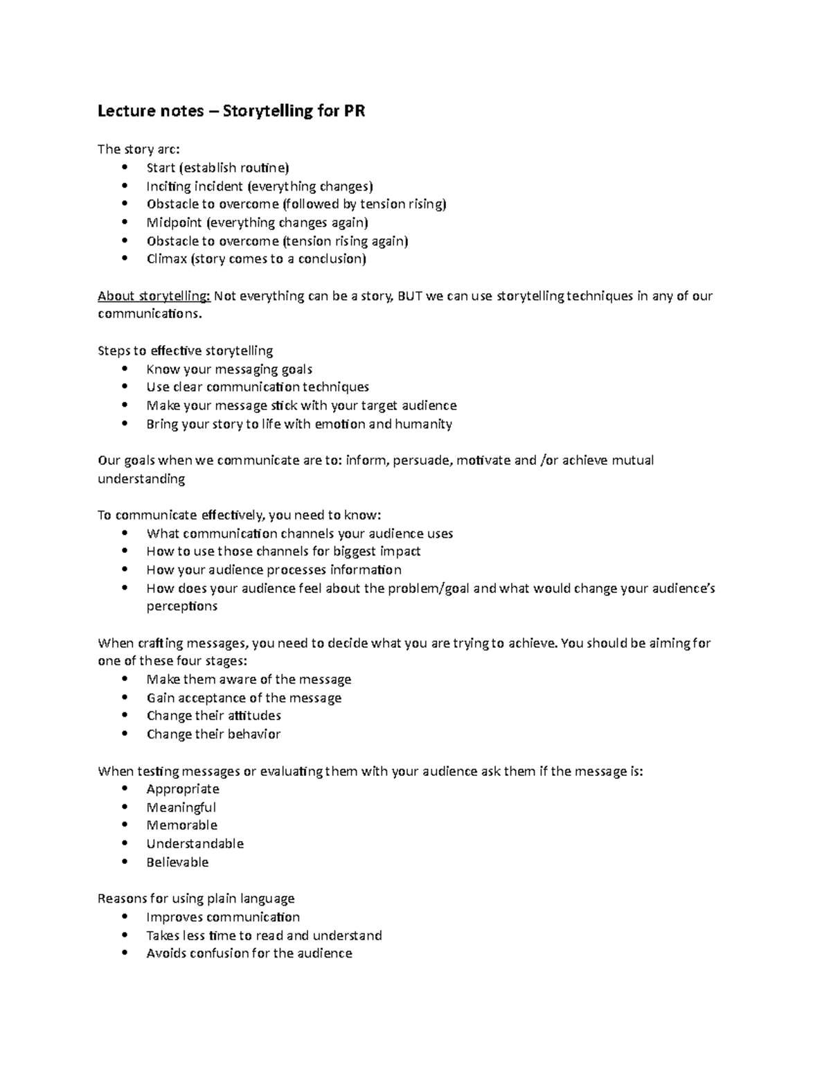 4 - Storytelling for PR - lecture notes - Lecture notes – Storytelling ...