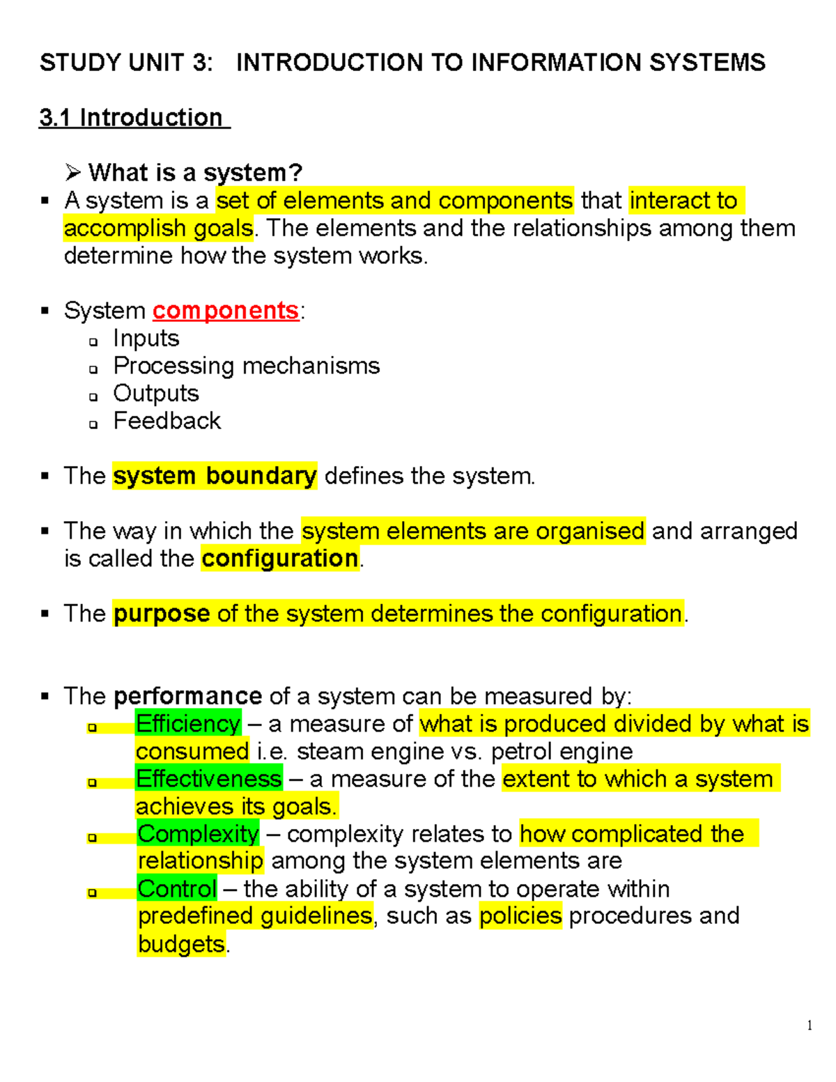SE3 2017 - Slk 120 note for semester 1 - STUDY UNIT 3: INTRODUCTION TO ...