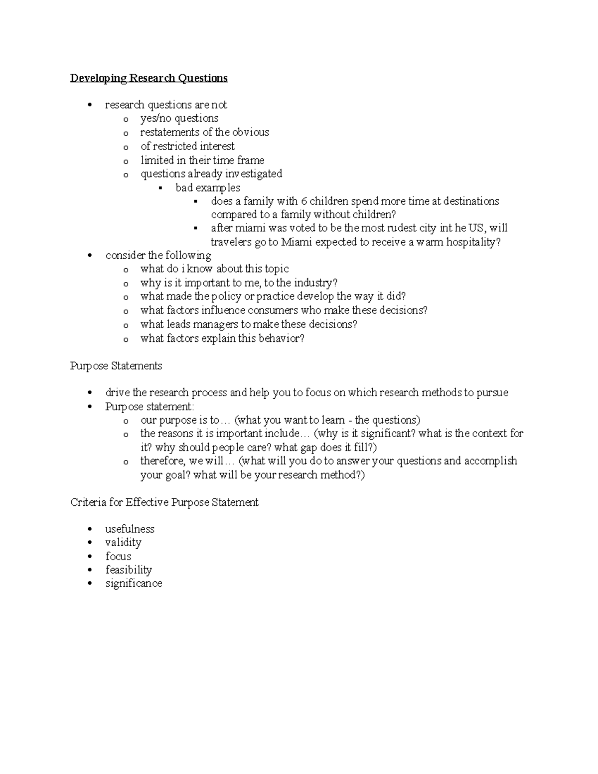 Developing Research Questions HMGT 4700 - Developing Research Questions ...