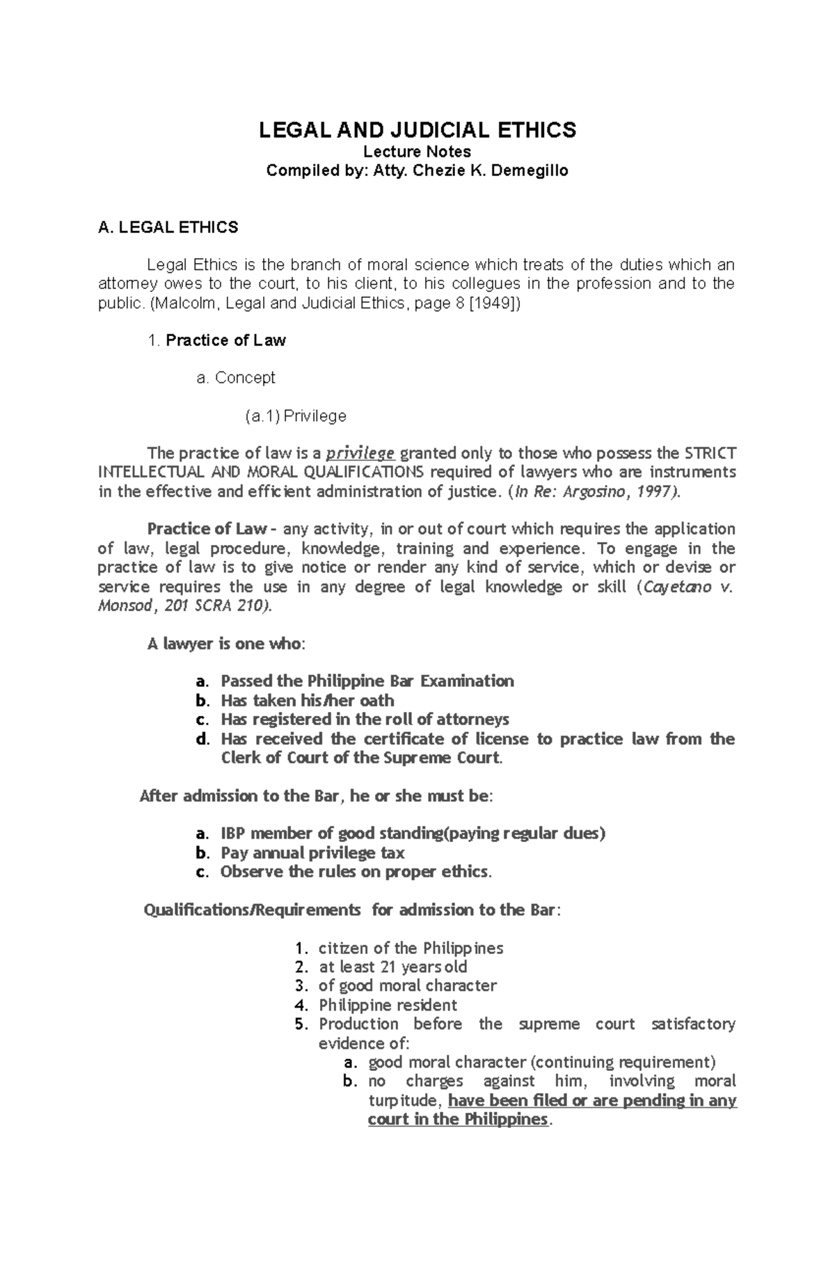 123748690 Lecture Notes Legal Ethics LEGAL AND JUDICIAL ETHICS