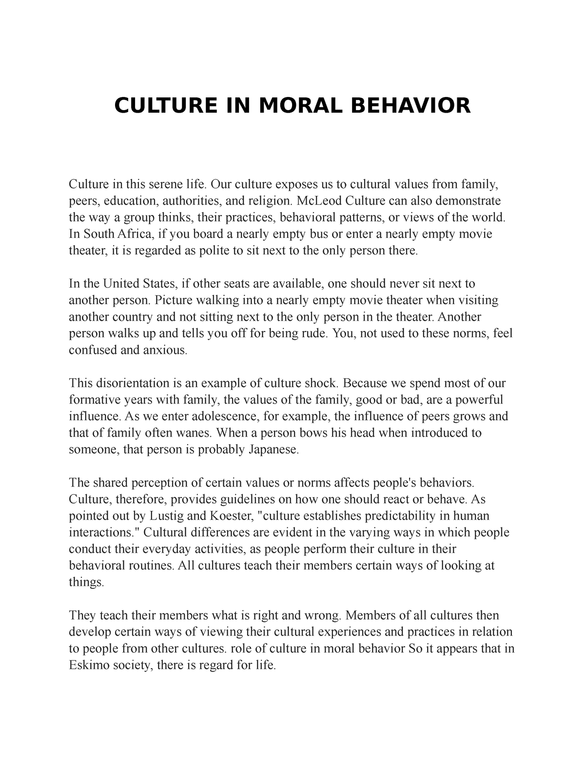 moral behavior research paper