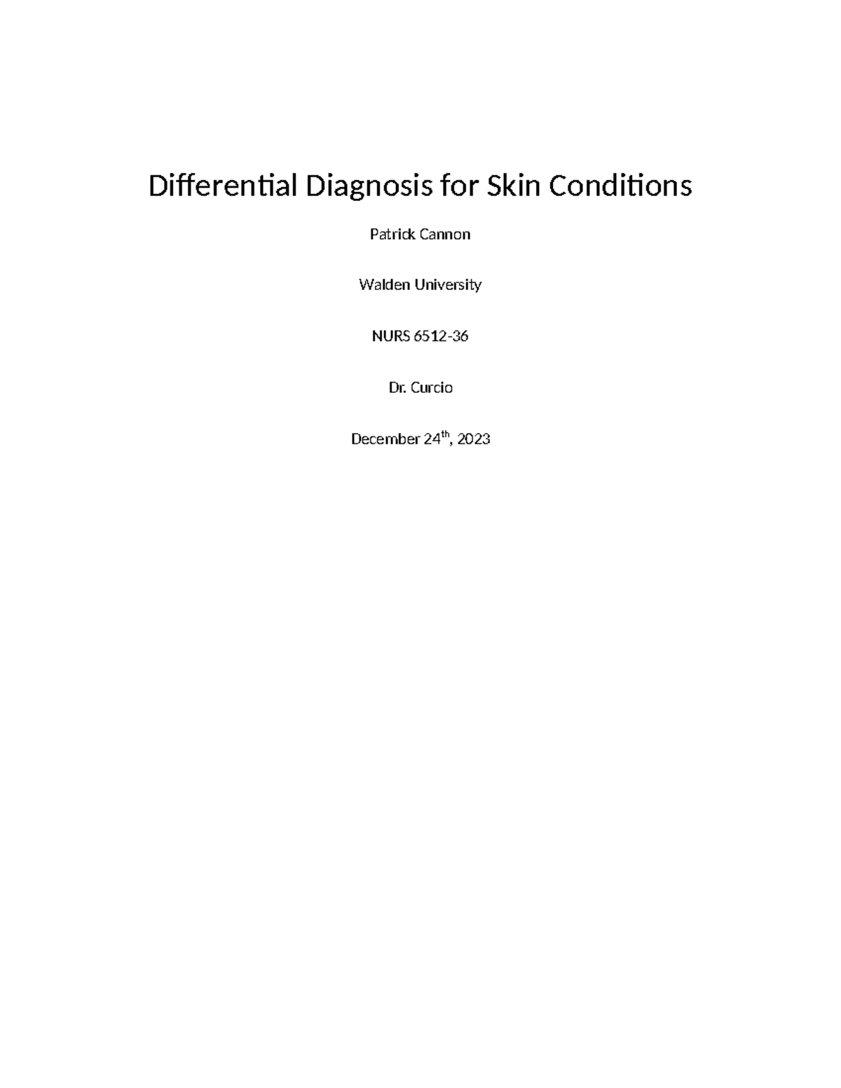 week 4 lab assignment differential diagnosis for skin conditions