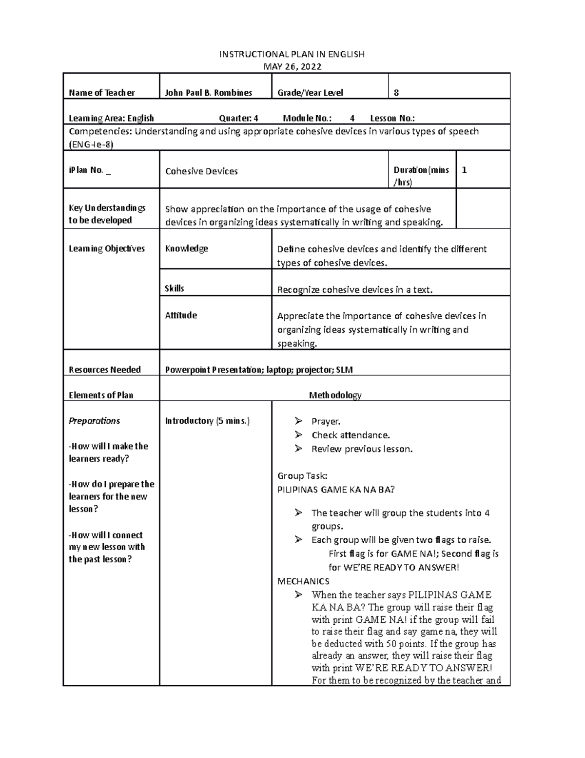 May-23-2022 - Self Learning Module - May 26, 2022 Name Of Teacher John 