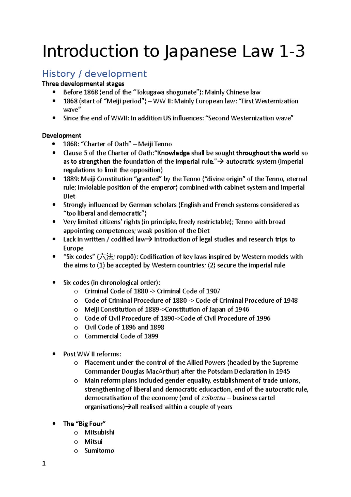 Introduction to Japanese Law 13 Introduction to Japanese Law 1 History / development Three