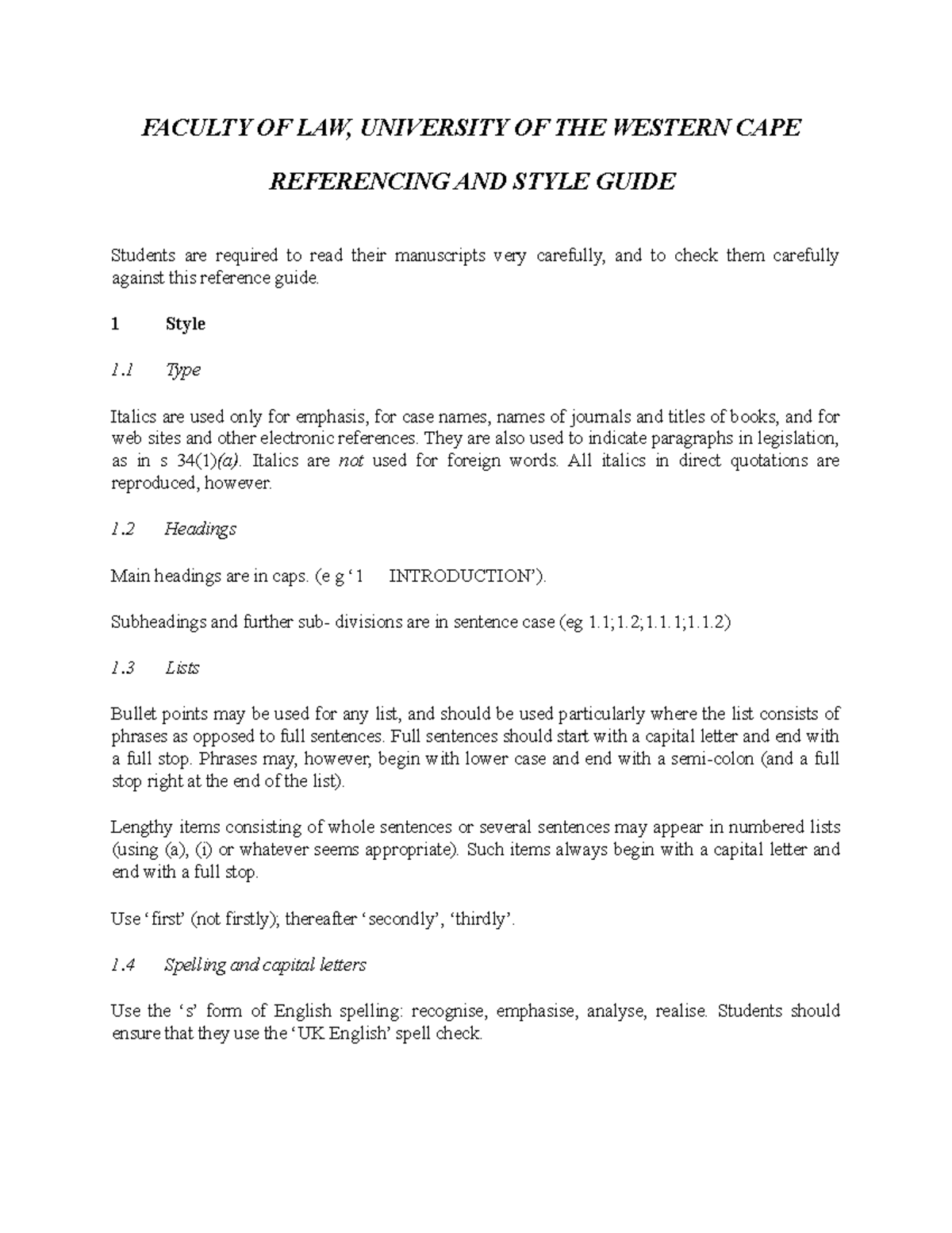 LLB Referencing Guide LOP100 2023 - FACULTY OF LAW, UNIVERSITY OF THE ...