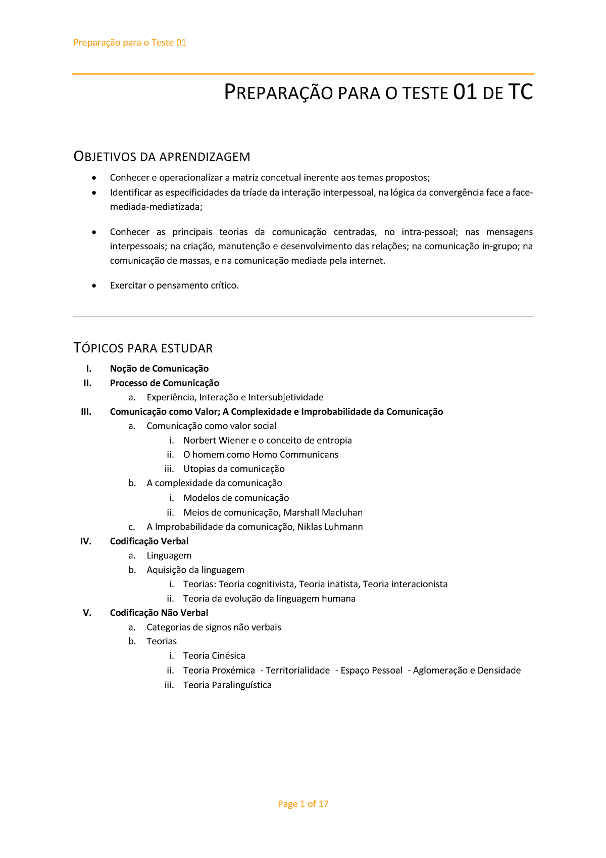 Teste 1 Teorias Da Comunicação PreparaÇÃo Para O Teste 01 De Tc O Bjetivos Da Aprendizagem 8147