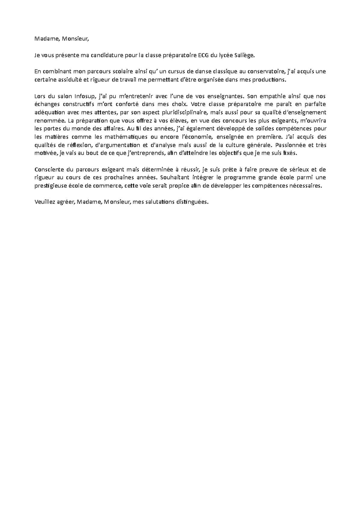 Lettre de motivation prépa Lycée Saliège Madame, Monsieur, Je vous — free download