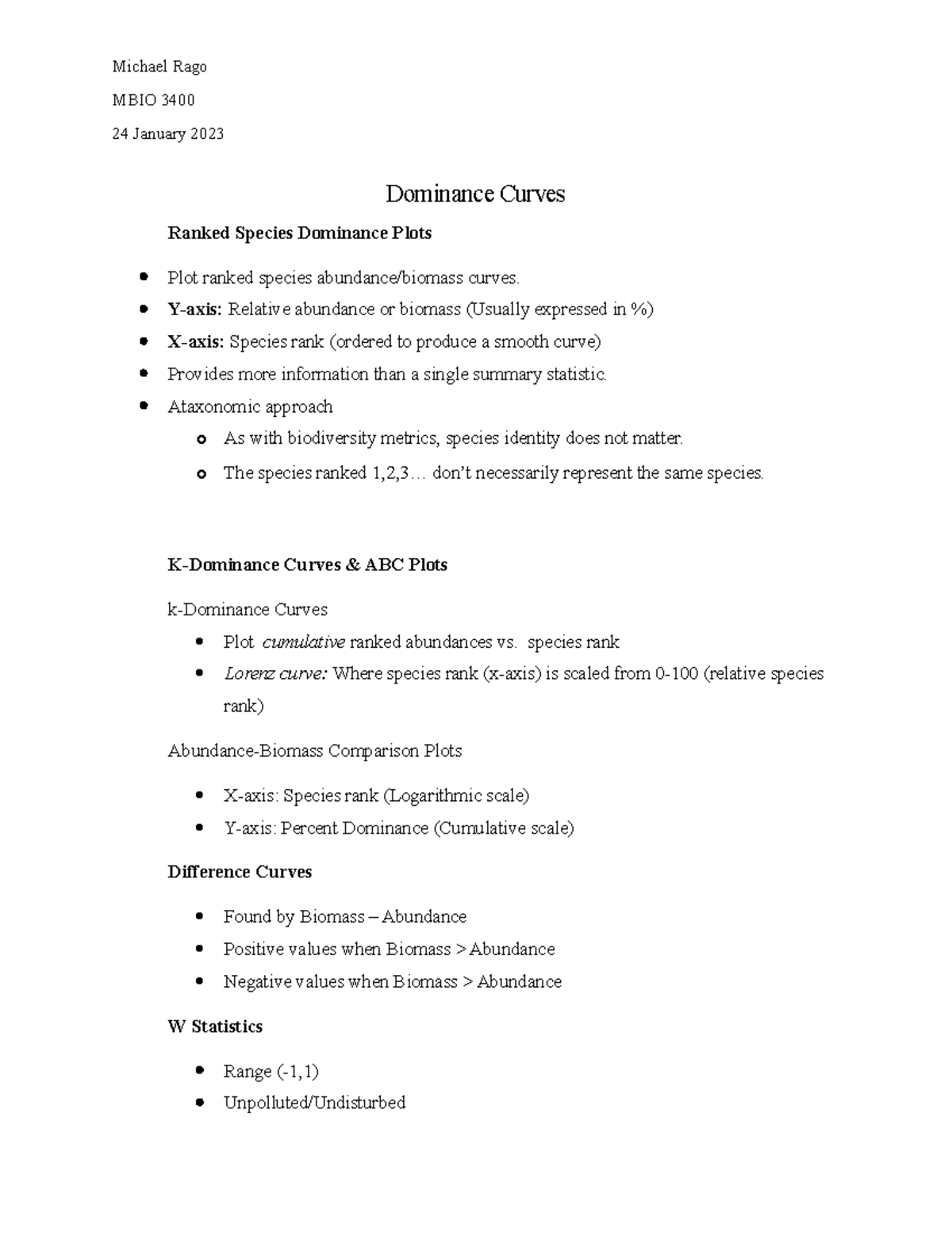 Dominance Curves Notes - Michael Rago MBIO 3400 24 January 2023 ...