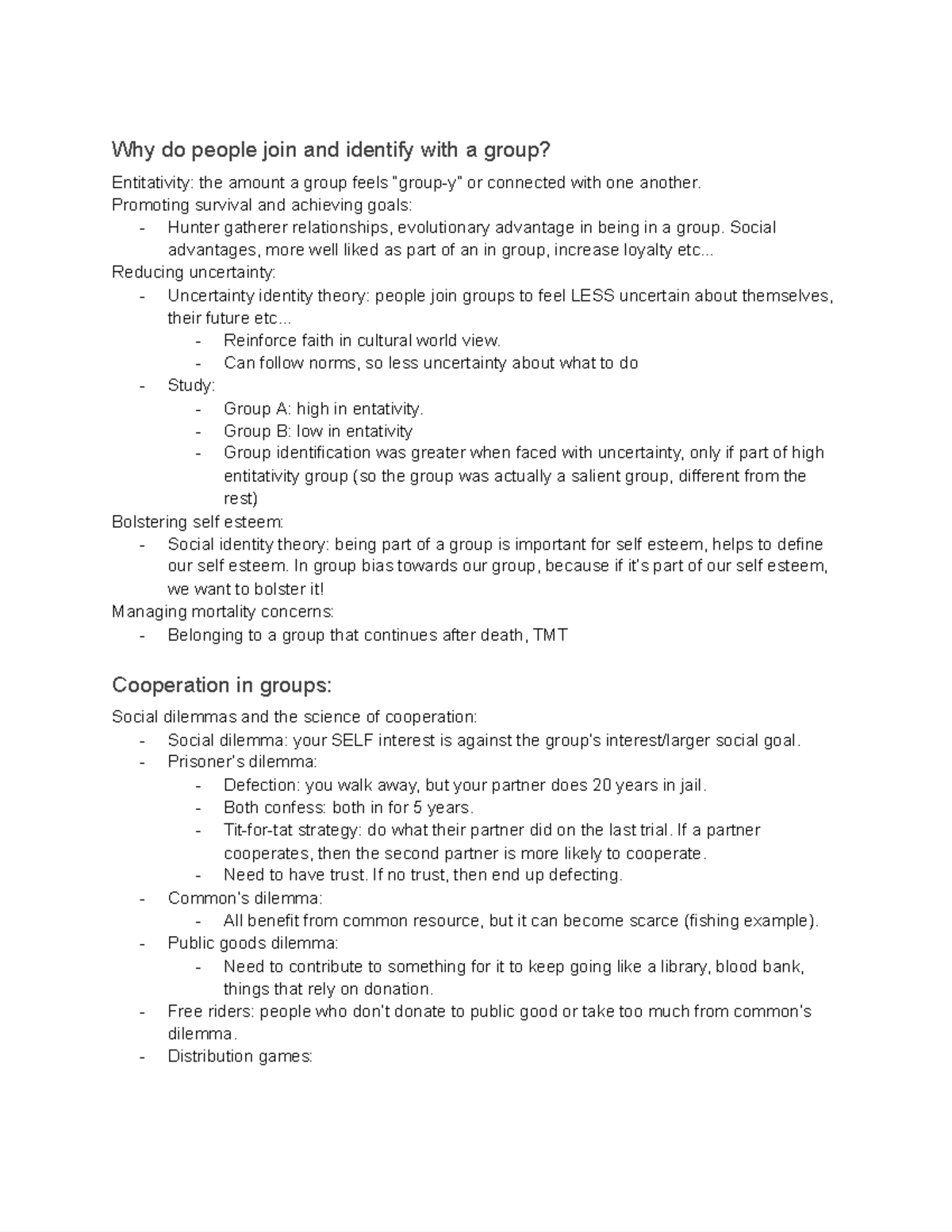 Chapter 9 Textbook Notes - Why do people join and identify with a group ...