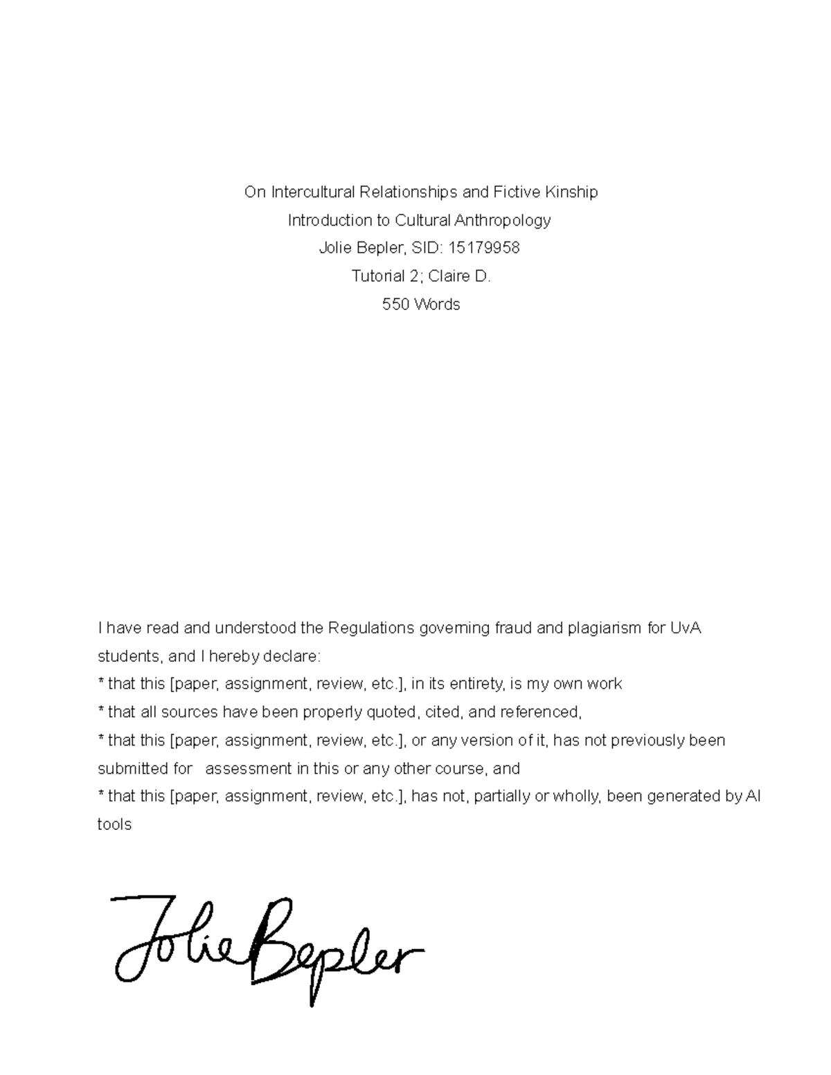 Untitled document On Intercultural Relationships and Fictive Kinship