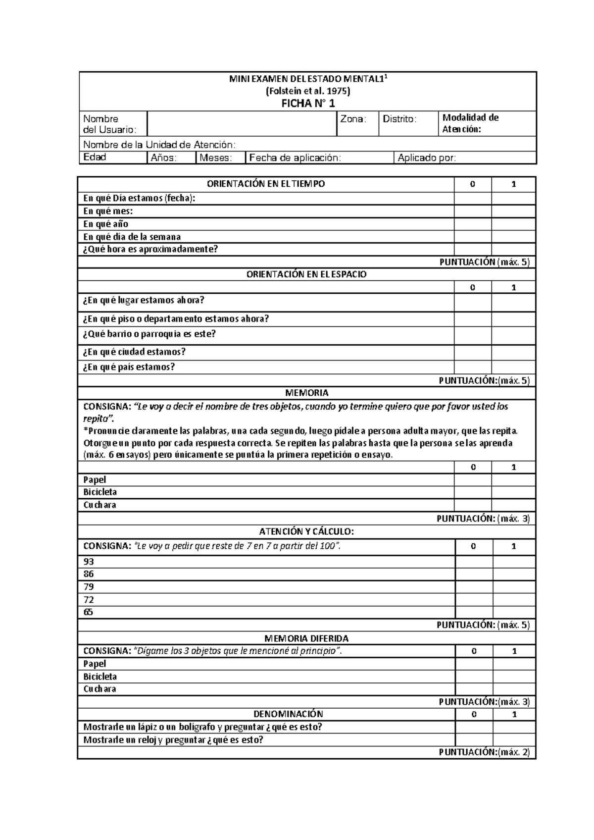 Minimental Test - Guía De La Aplicación Del Test - MINI EXAMEN DEL ...