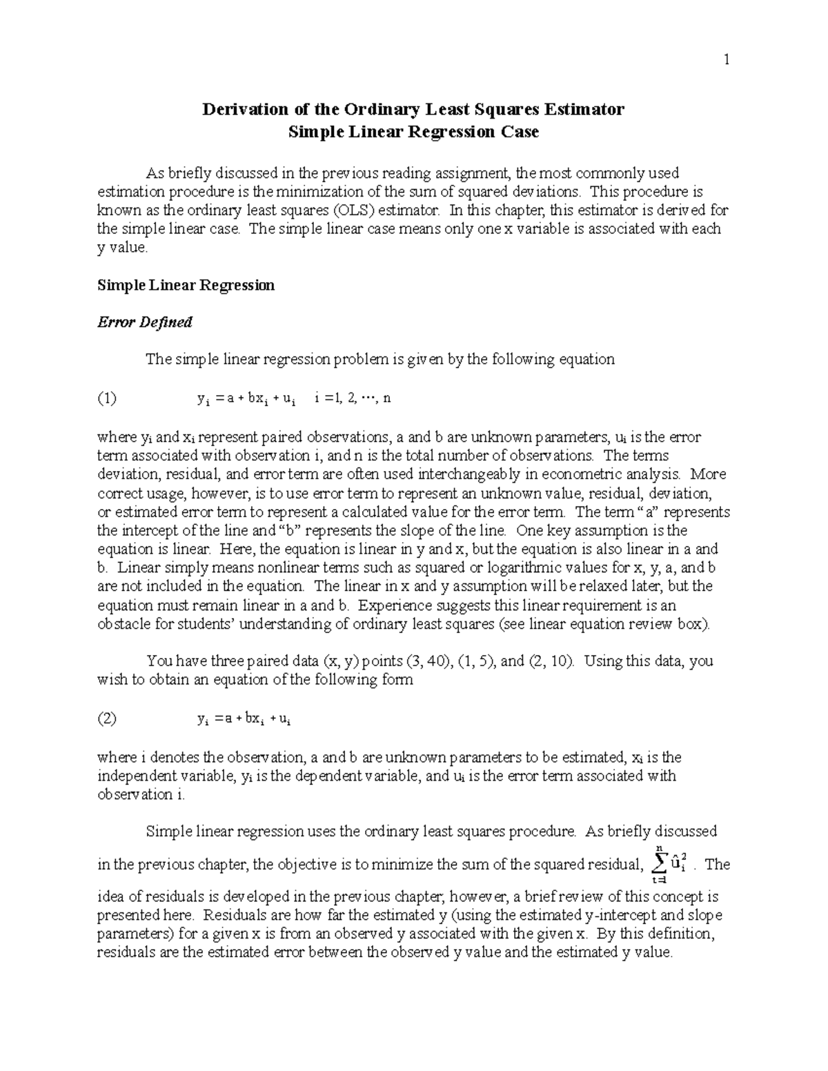 Simple-9 - sample - Derivation of the Ordinary Least Squares Estimator ...