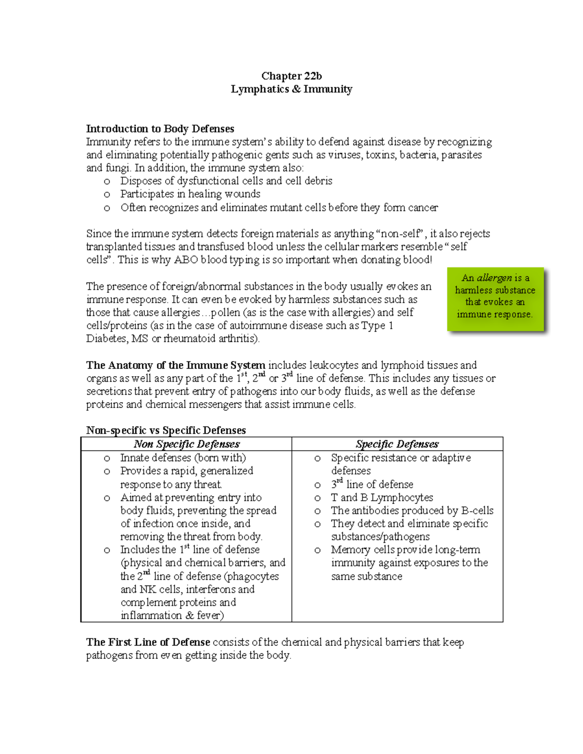 A&P - Chapter 22 - Lymphatics And Immunity - An Allergen Is A Harmless ...