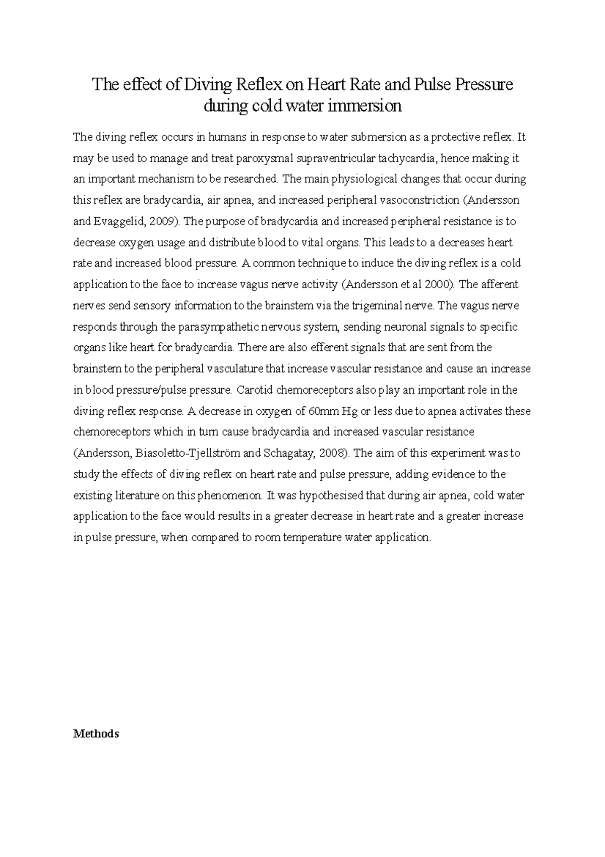 The Diving Reflex protocol The effect of Diving Reflex on Heart Rate