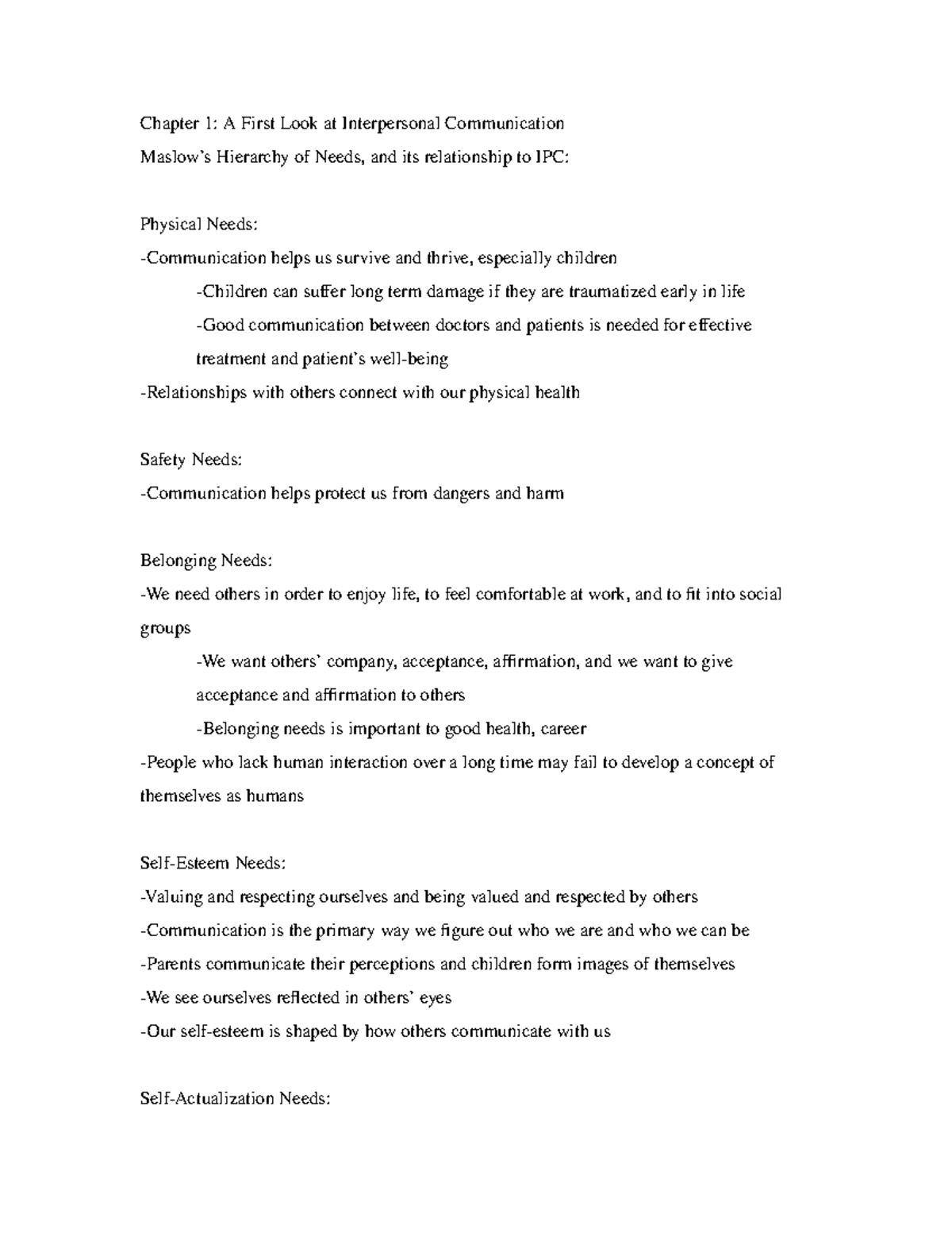 IPC Notes - Chapter 1: A First Look at Interpersonal Communication ...