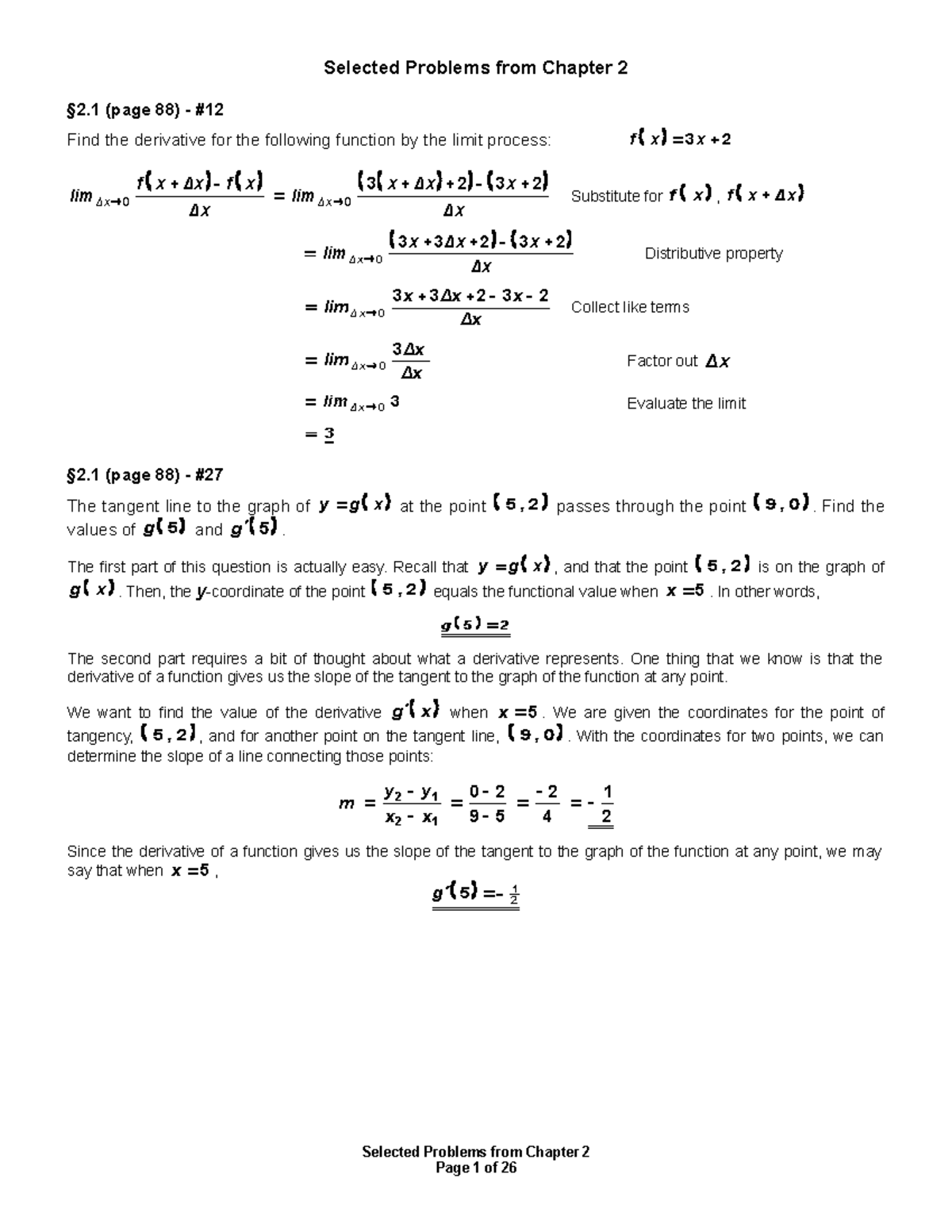 Notes (2o- Selected Problems) - Selected Problems from Chapter 2 (page ...
