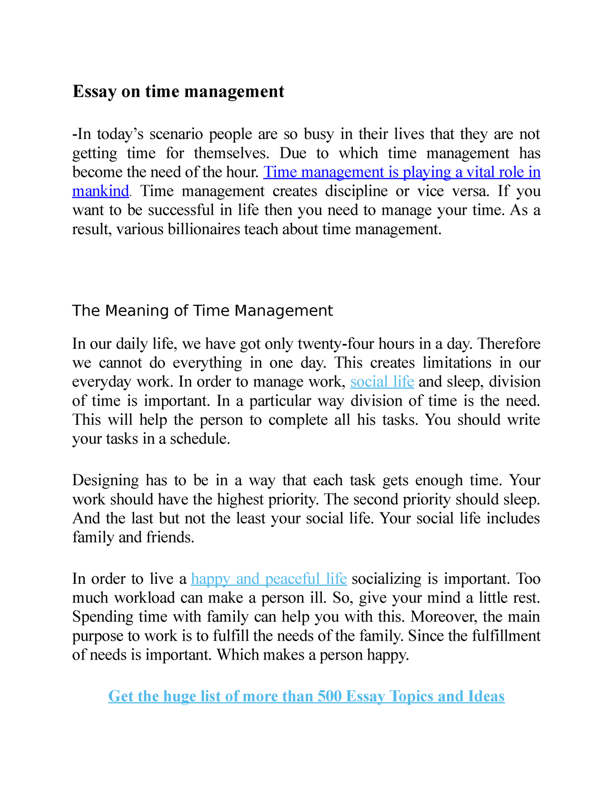 reflective essay on time management