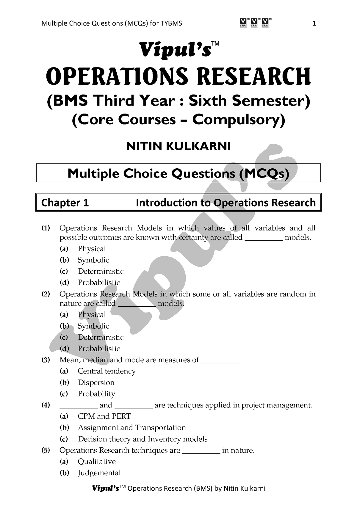 05 OR BMS MCQs - Operational Research Mcqs - Multiple Choice Questions ...