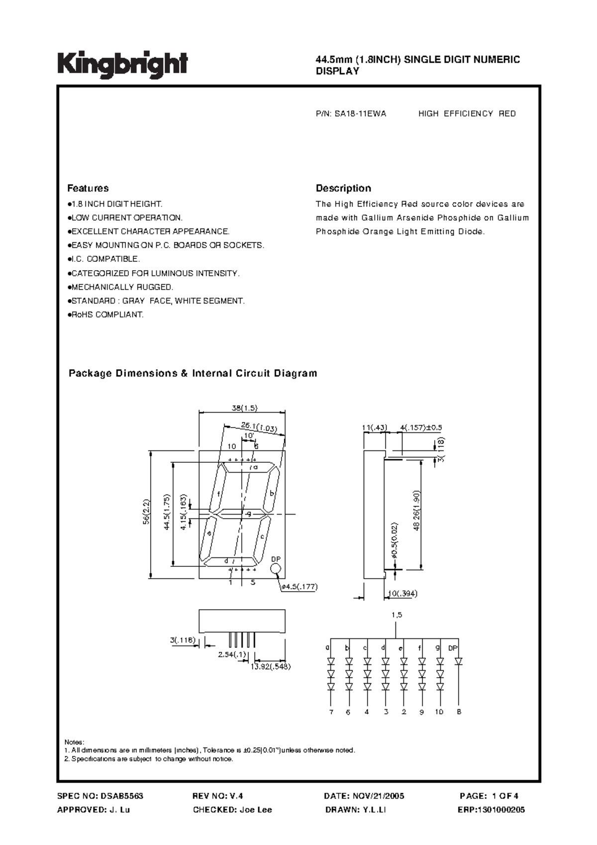 Display Numerico 58023 - SPEC NO: DSAB5563 REV NO: V DATE: NOV/21/2005 ...