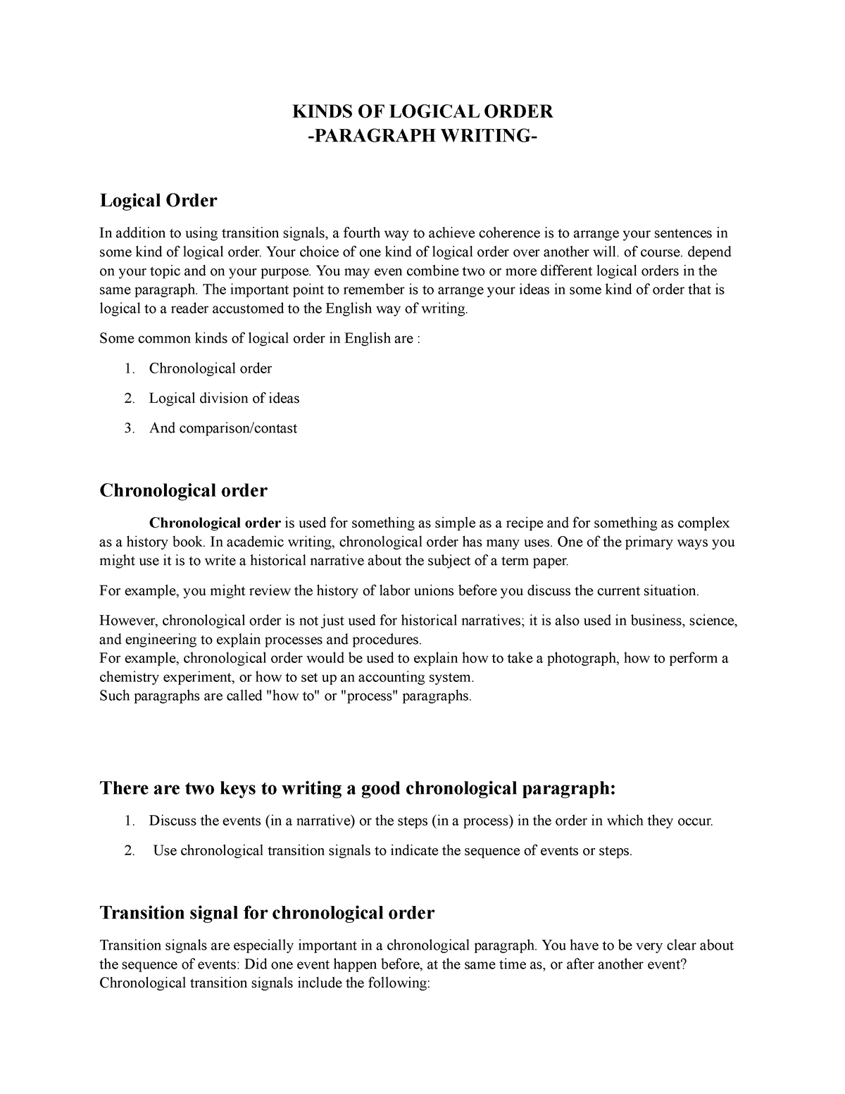 logical order essay examples