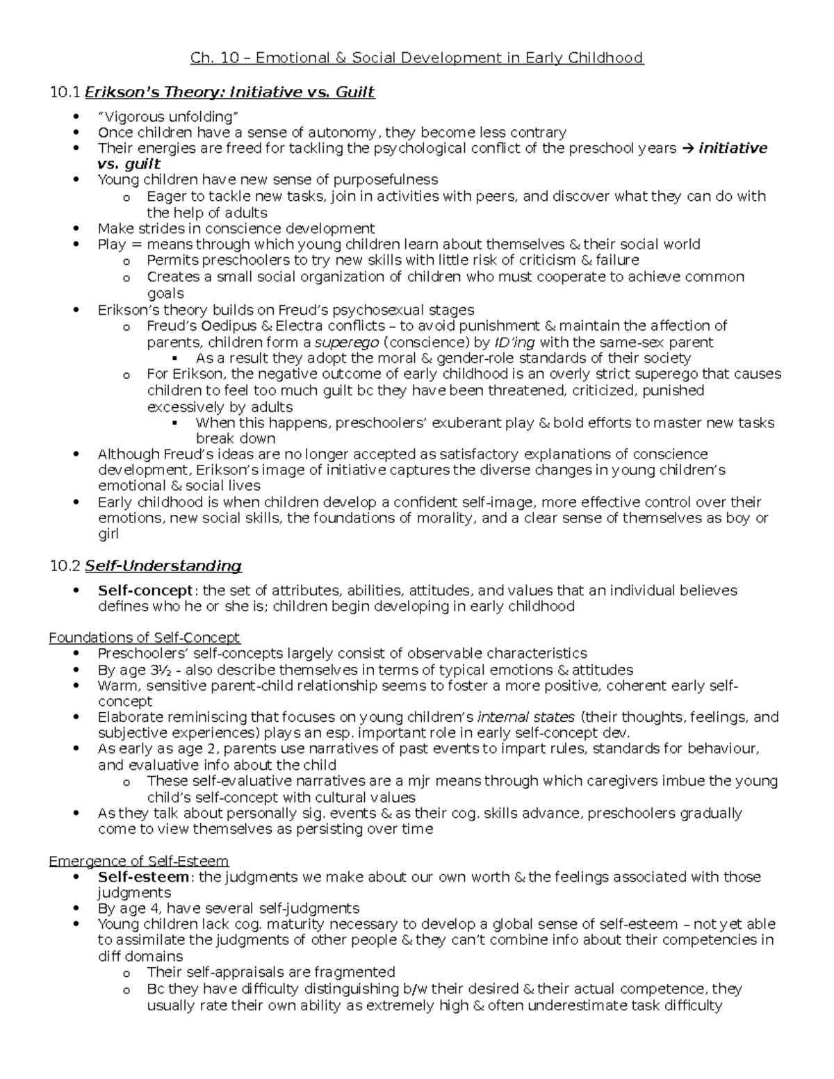 Ch. 10 notes - Ch. 10 – Emotional & Social Development in Early ...