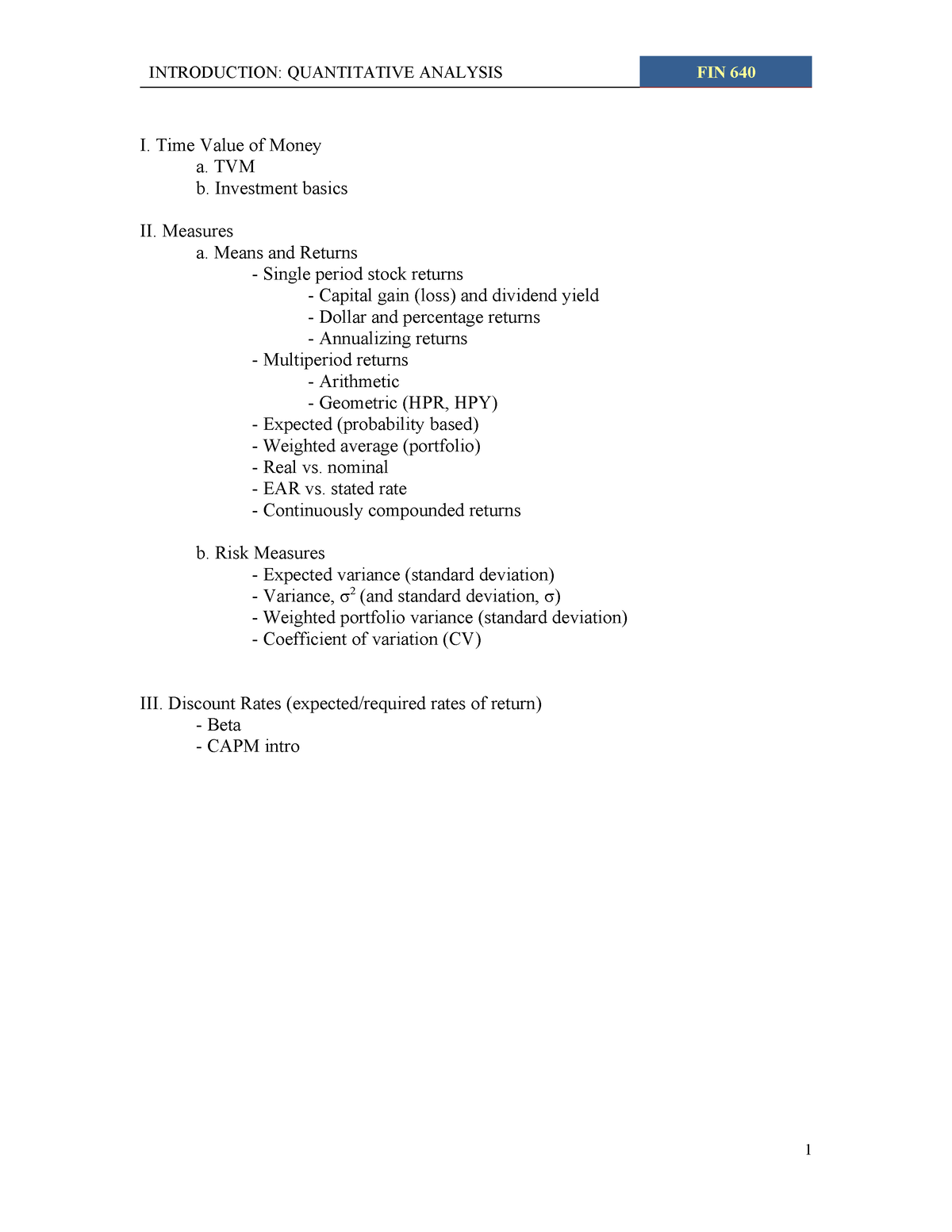 Lecture 1 V2 TVM Risk Return Cap Structure - Copy - I. Time Value Of ...