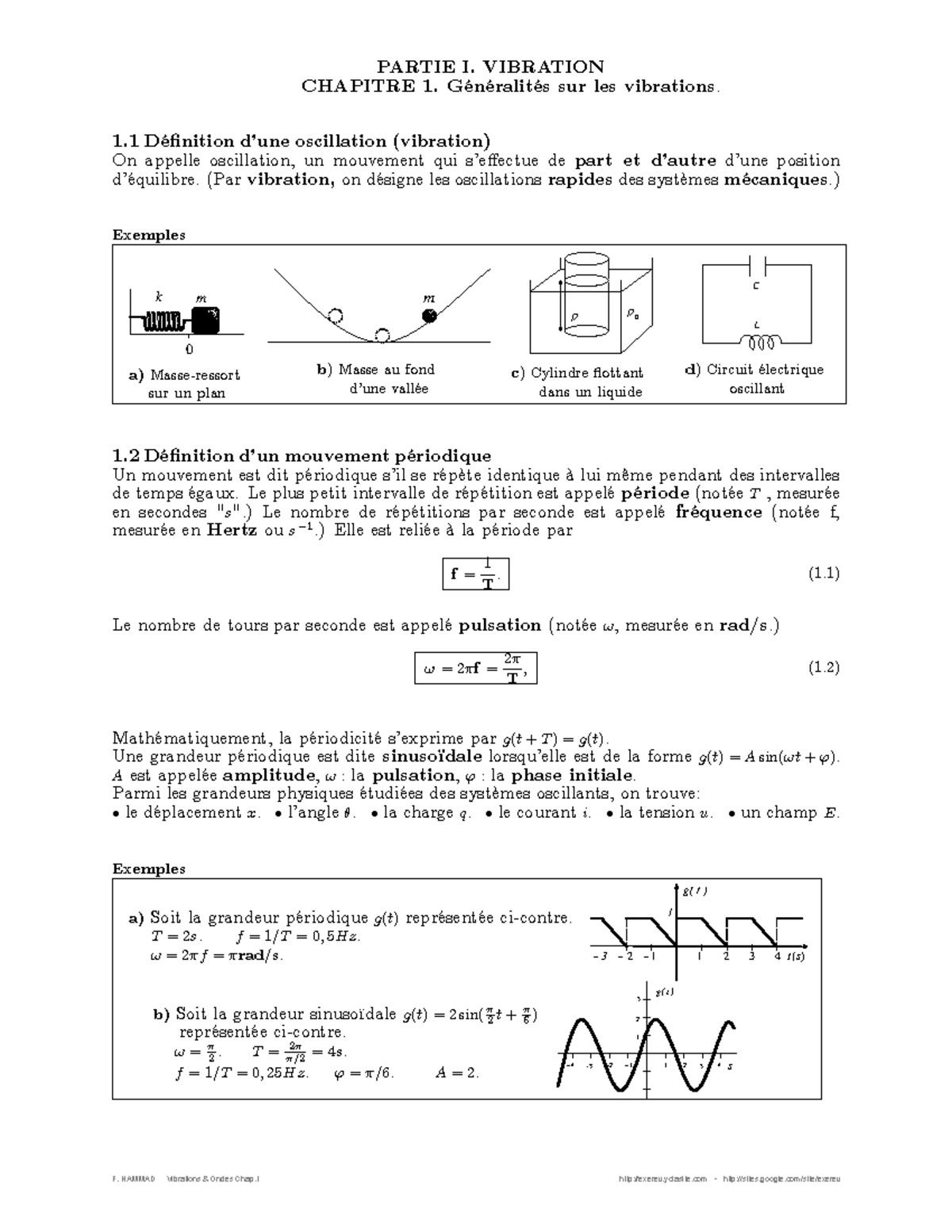Chap1Cours Phys 3 - Cours physique 3 - PARTIE I. VIBRATION CHAPITRE 1 ...