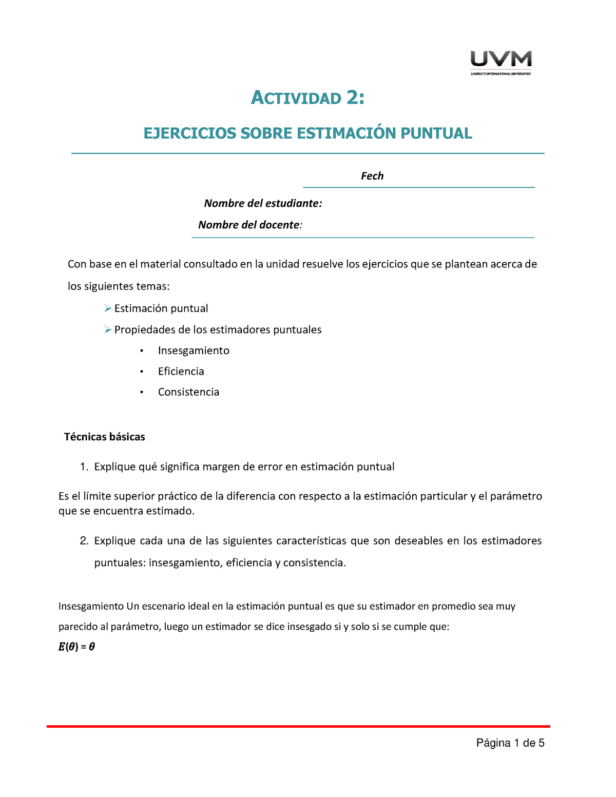 A2 Estadistica Inferencial - ACTIVIDAD 2: EJERCICIOS SOBRE ESTIMACI”N ...