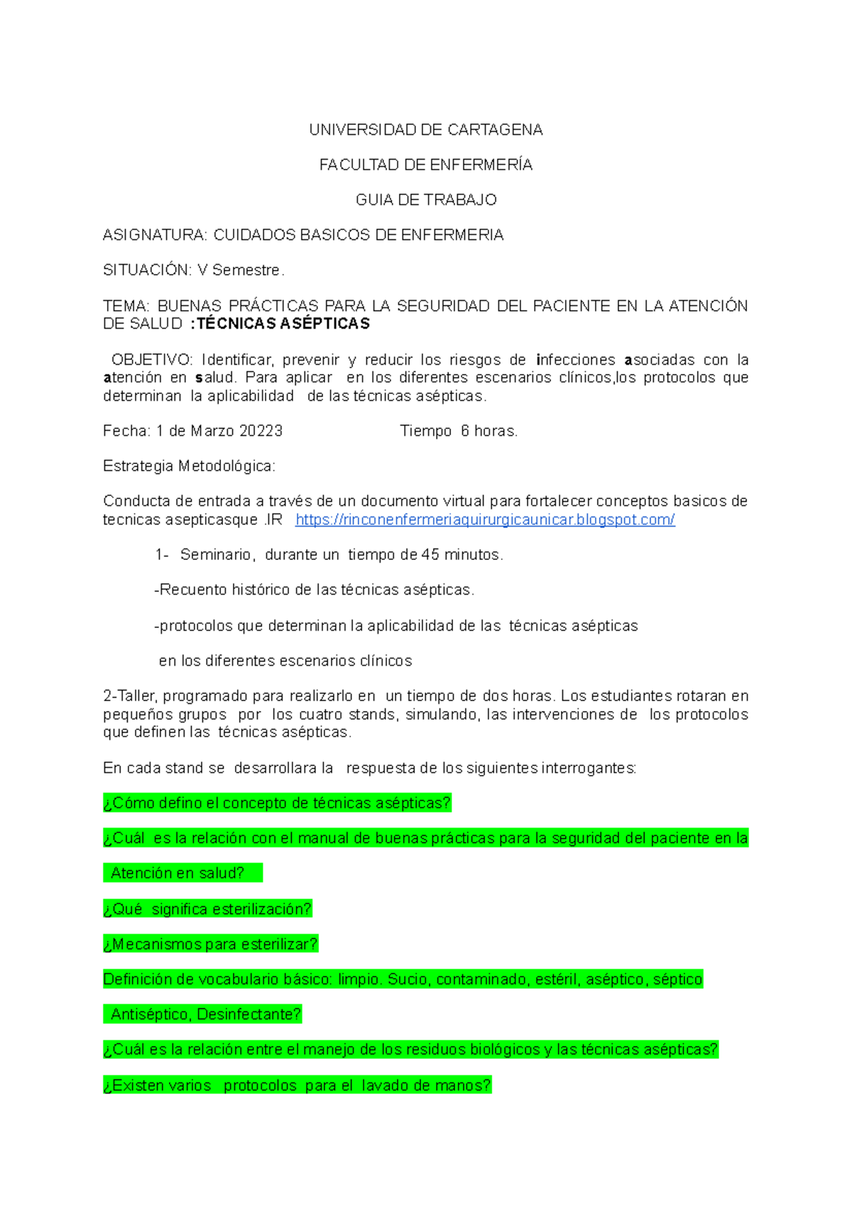 GUIA Tecnicas Asepticas resueltoo - UNIVERSIDAD DE CARTAGENA FACULTAD ...