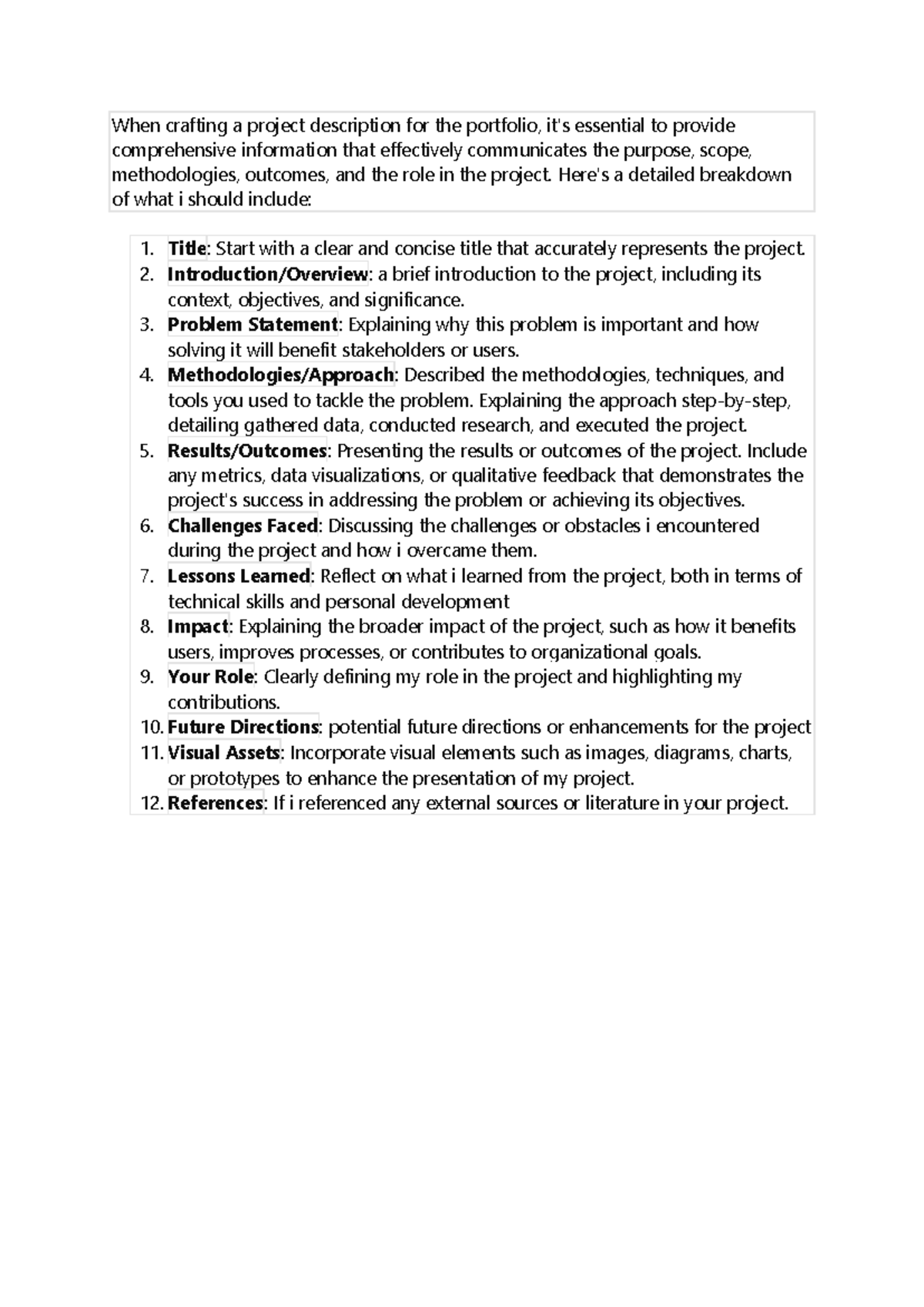 Portfolio discription - When crafting a project description for the ...